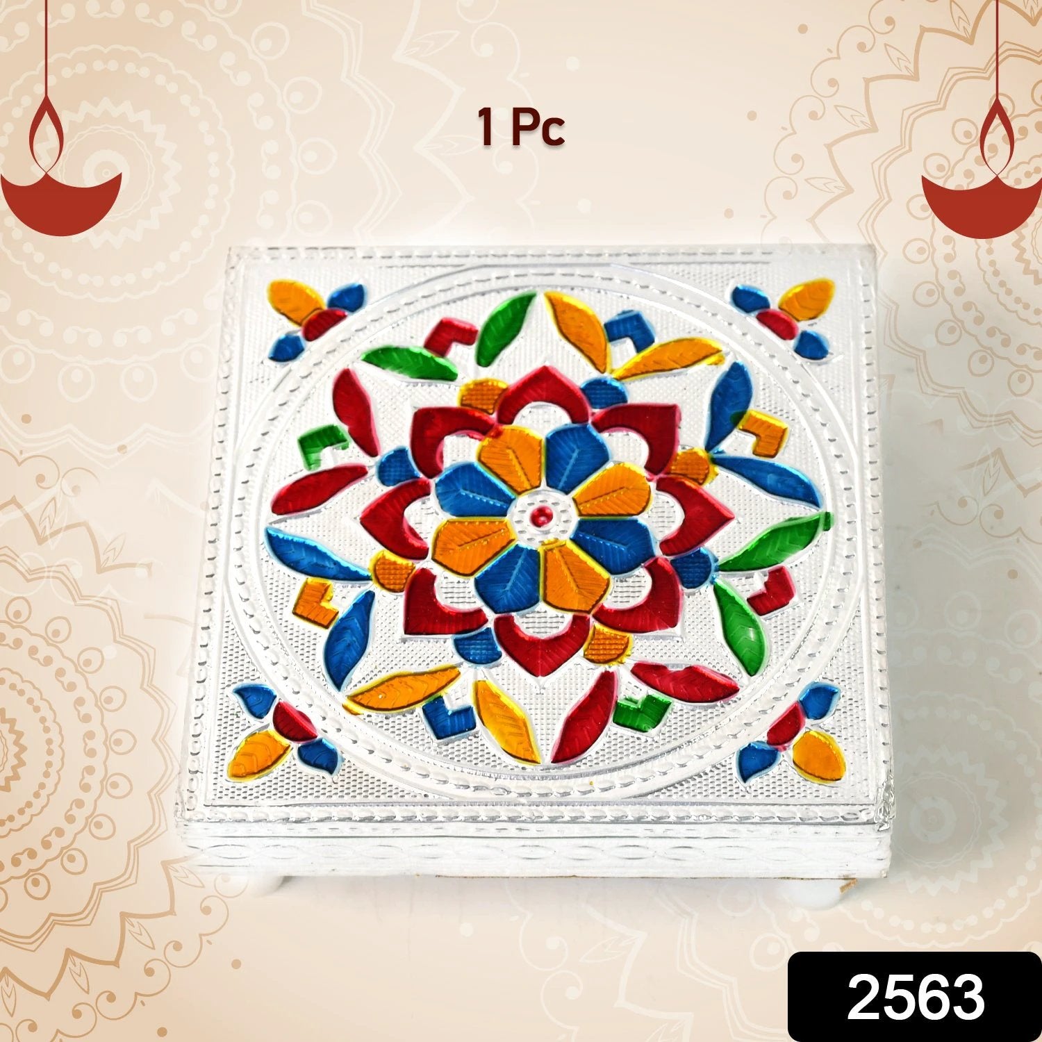 Handicraft Meenakari Wooden Chowki Puja Bajot For Home  Office Decor For Puja Multicolour (1 Pc Set) - 69KART