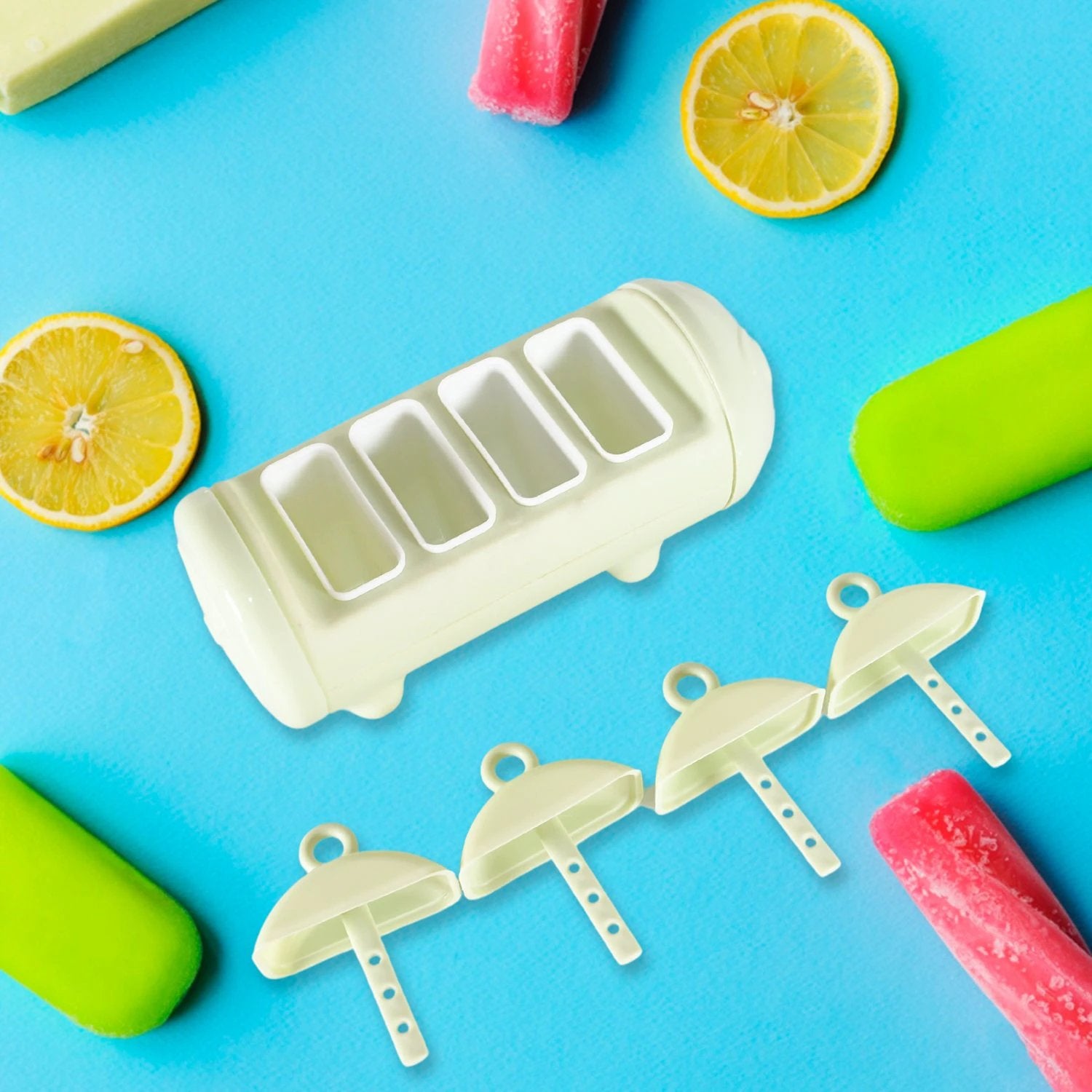 5596 Cartoon Shape Mold Ice Candy Popsicle Mold Ice Plastic Ice Candy Maker Kulfi Maker Molds Set With 4 Cups (1 Pc  Multicolor) - 69kart