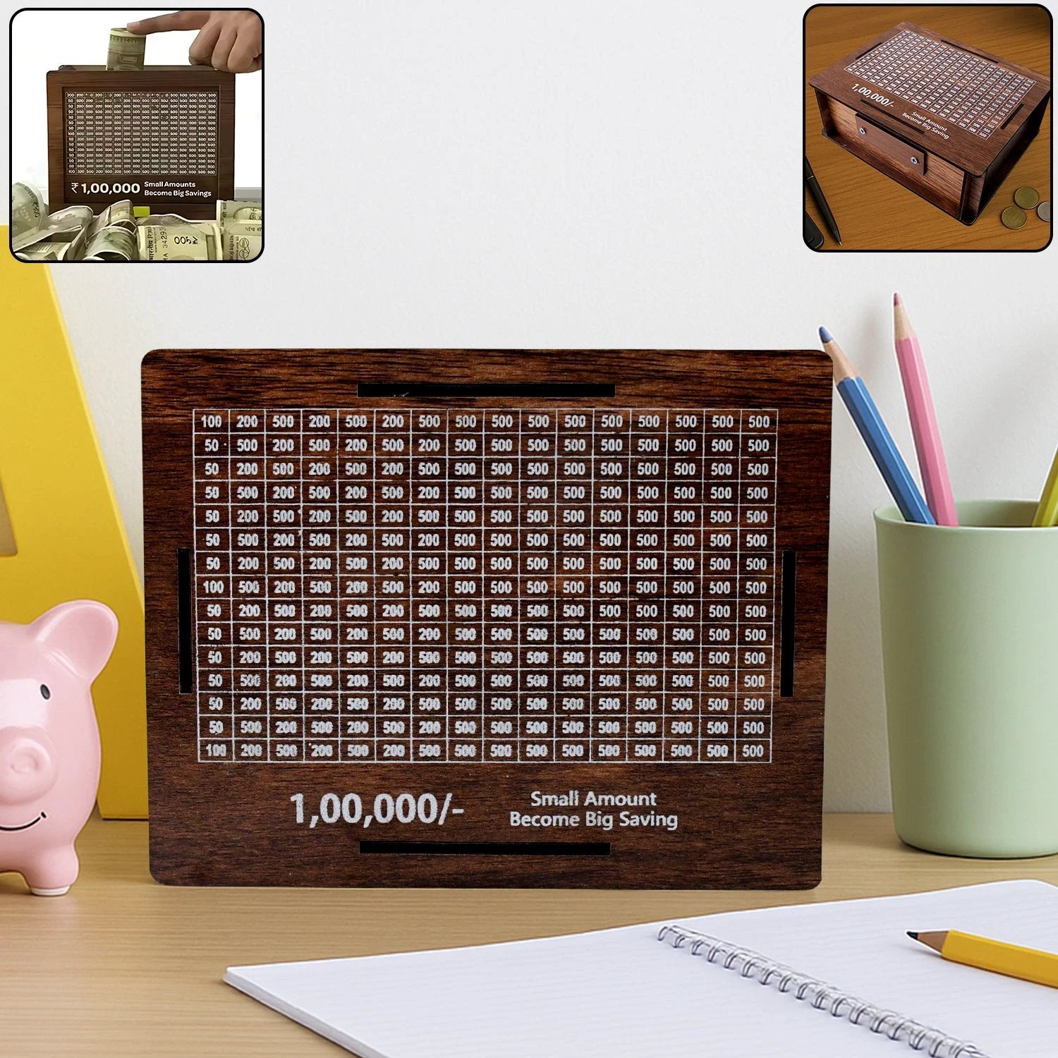 Wooden Money Piggy Bank Money Box (1 Pc With Marker Pen) by Wukusy