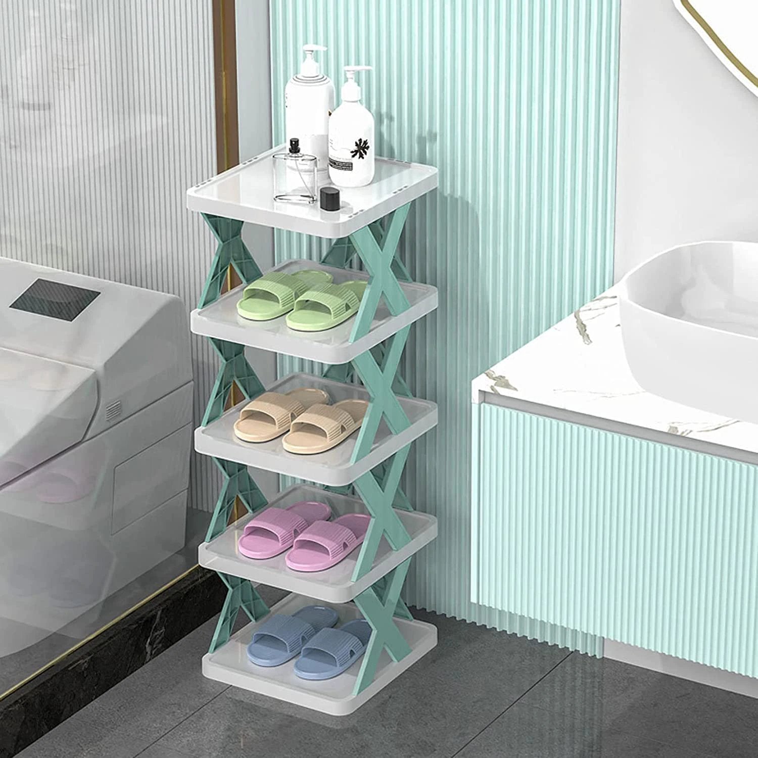 9065 5 Tier Shoes Stand Shoe Tower Rack Suit For Small Spaces Closet Small Entryway Easy Assembly And Stable In Structure Corner Storage Cabinet For Saving Space by Wukusy