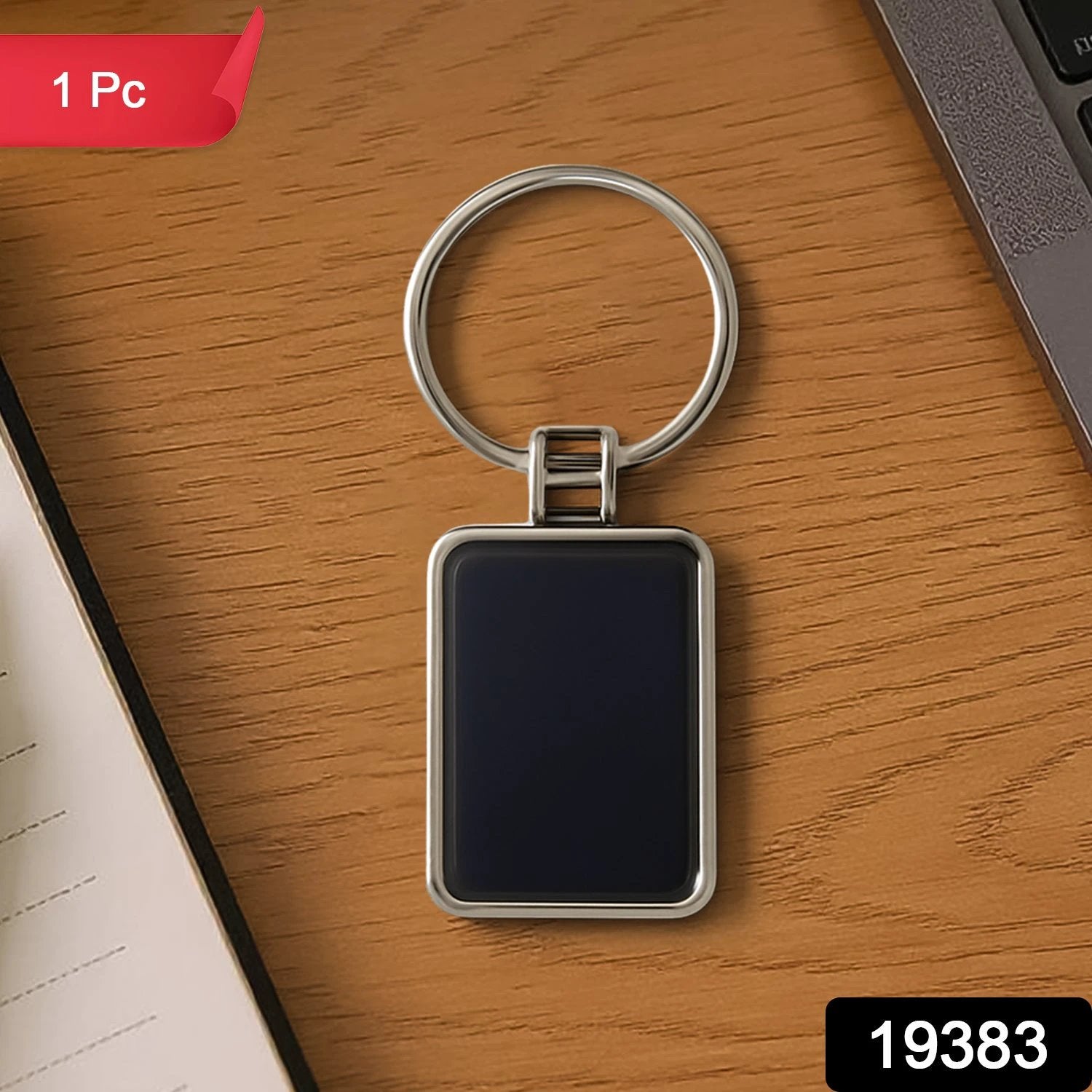 Rectangular Black & Silver Metal Keychain by Wukusy