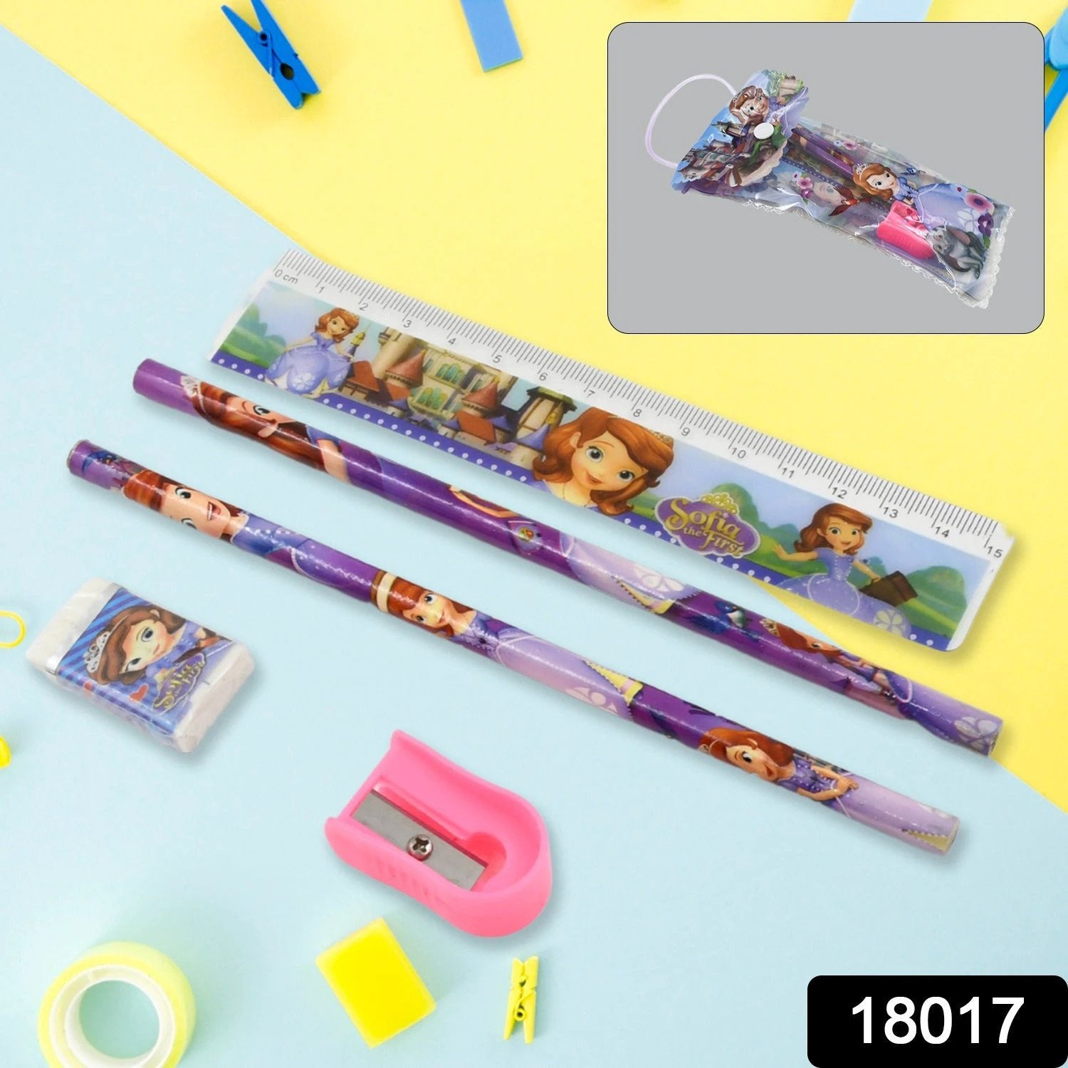 5 In 1 Mix Stationery Gift Set For Kids Stationary Set Including 2 Pencil Ruler Rubber Pencil Sharpener School Office Product Gift (5 Pcs Set) - 69KART
