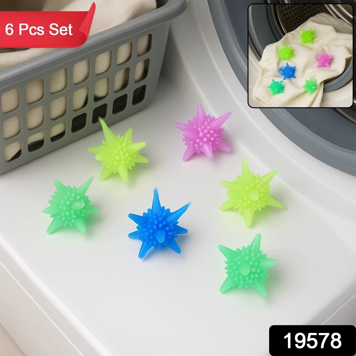 Washing Machine Laundry Reusable Soft Spiky Balls (6 Pc) by Wukusy