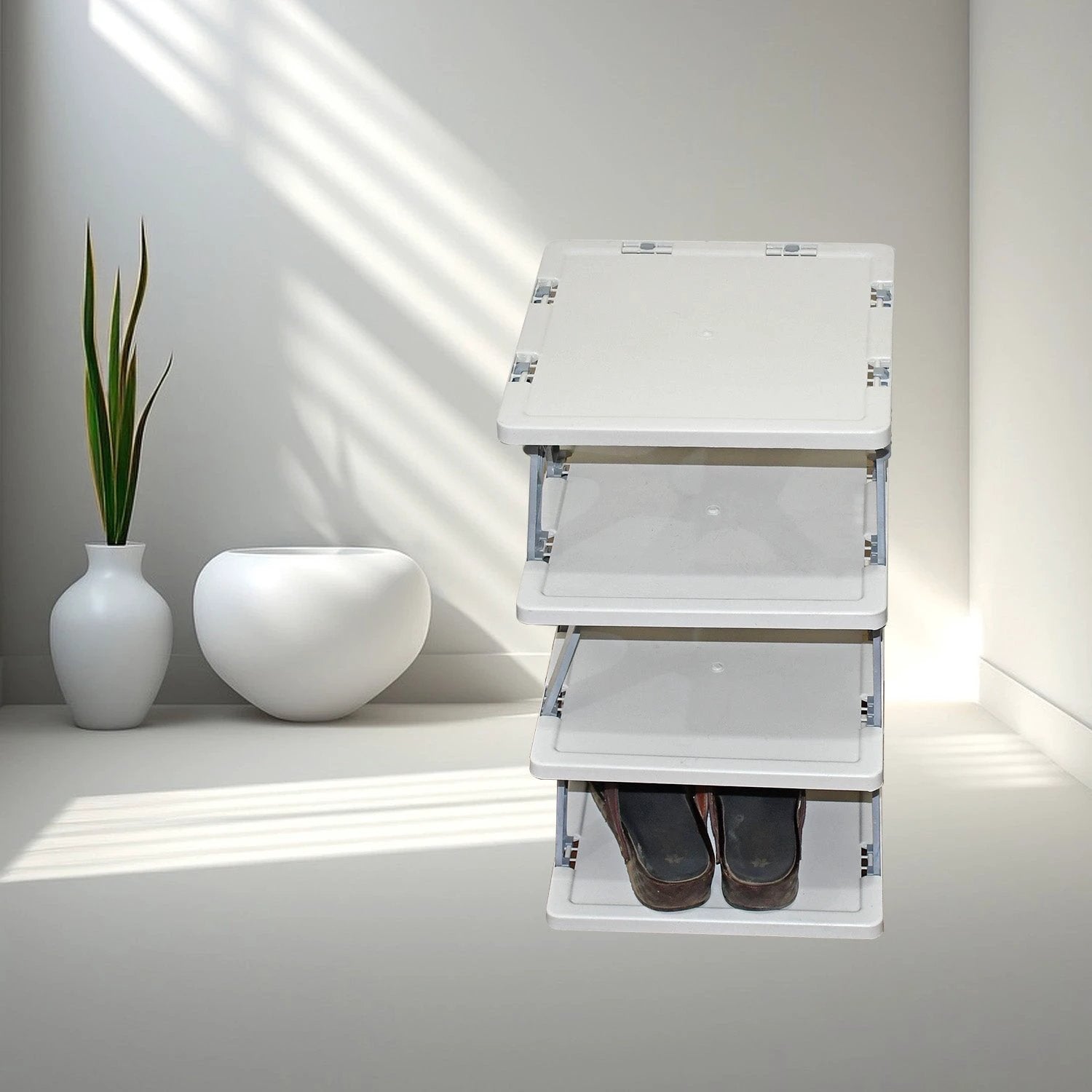 Smart Shoe Rack Shoes Stand Multifunctional Entryway Foldable  Collapsible Door Shoe Rack Free Standing Heavy Duty Plastic Shoe Shelf Storage Organizer Narrow Footwear Home (1 Pc 4 Layer 6 Layer 8 Layer) - 69KART