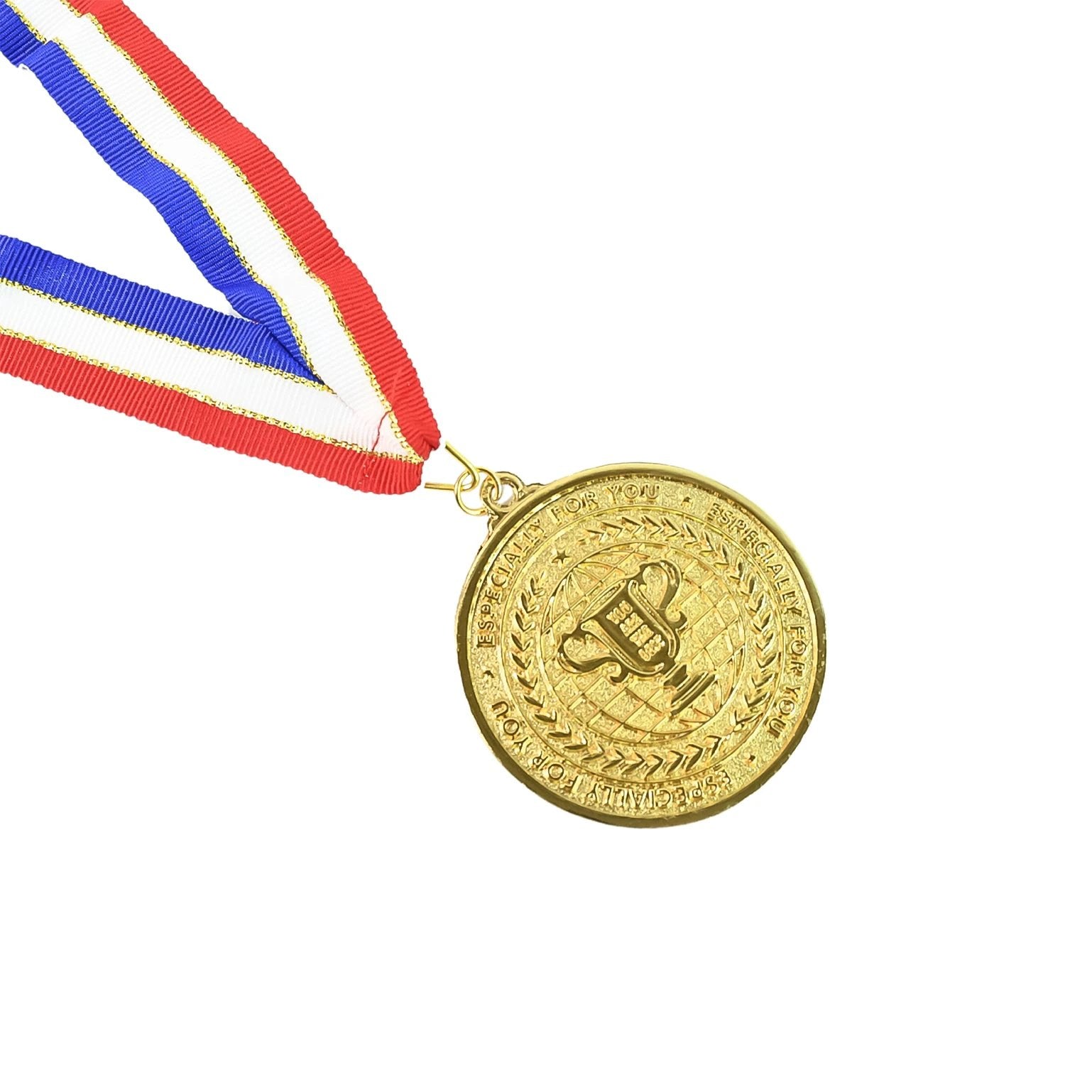 Gold Metal Medal With Tricolor Ribbon (1 Pc) by Wukusy