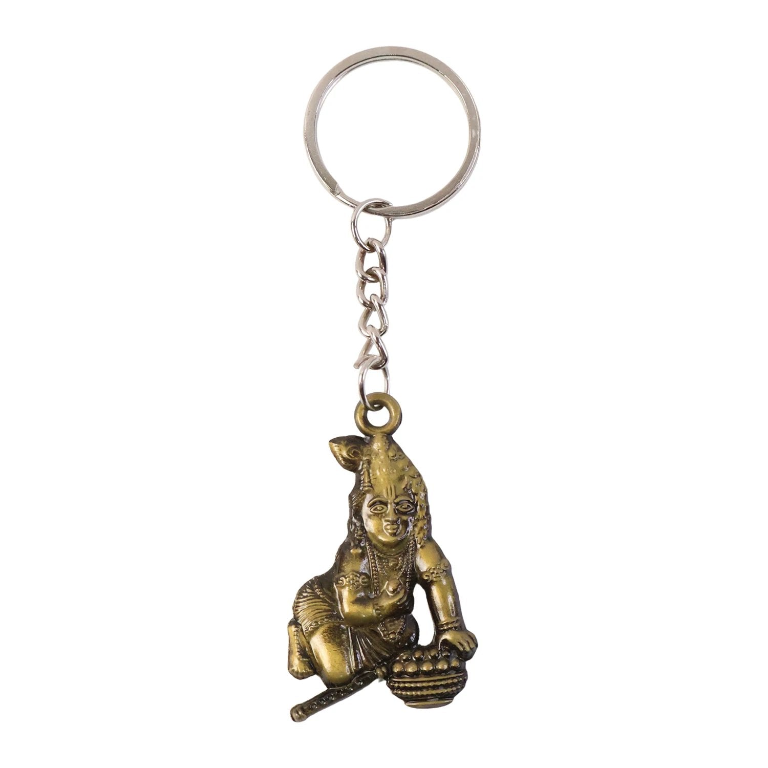 Premium Antique-gold Metal Bal Krishna Makhan Chor Keychain (1 Pc) by Wukusy