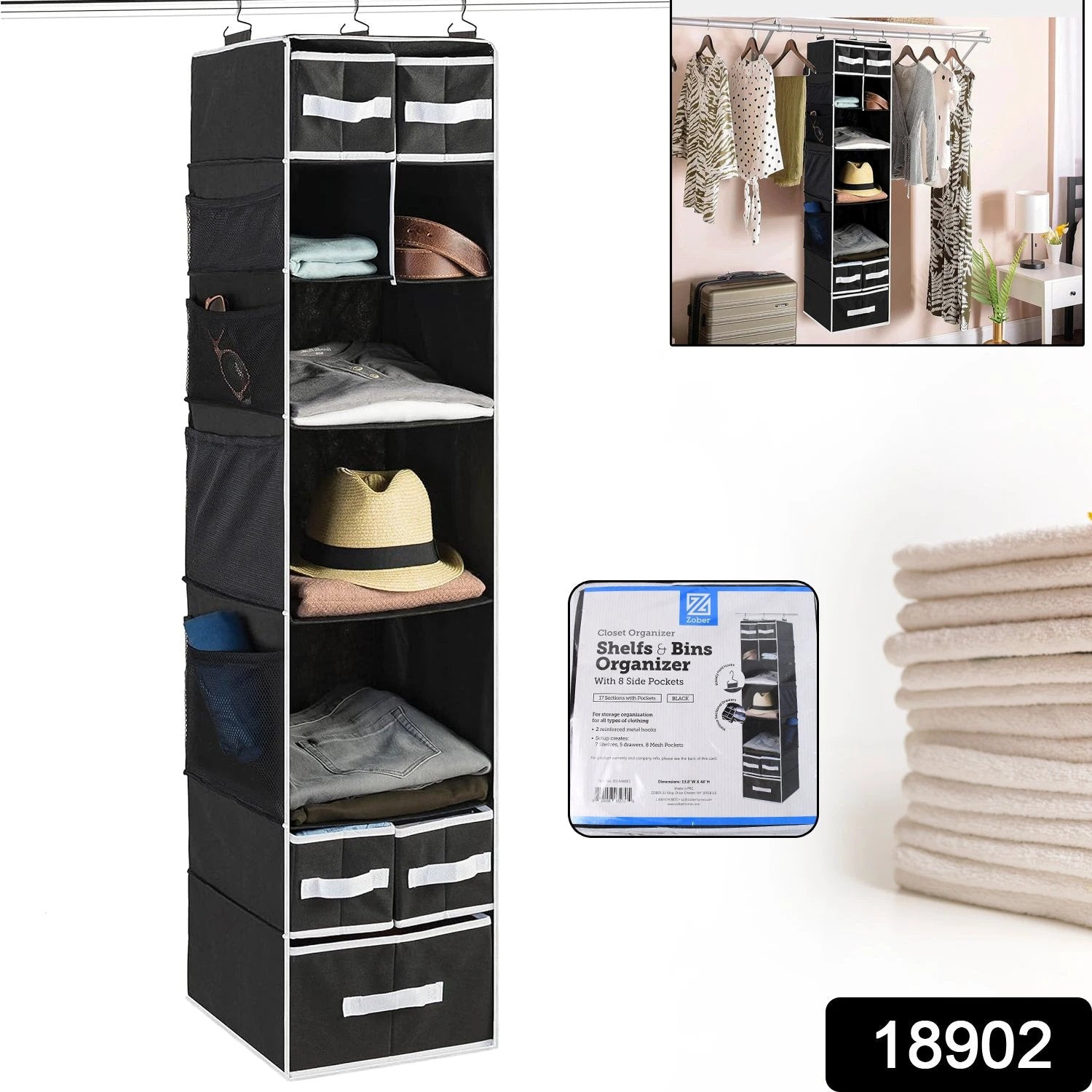 9 Shelf Hanging Closet Organizer With 5 Drawer Organizers - 69KART