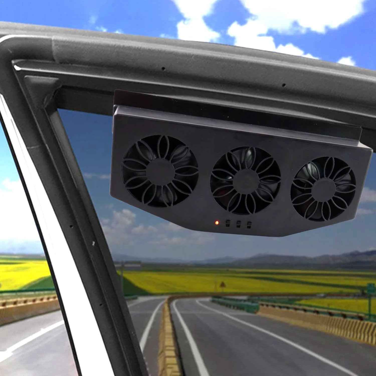 Triple Fan Solar Powered Car Exhaust Ventilation System With Usb Charging - 69KART