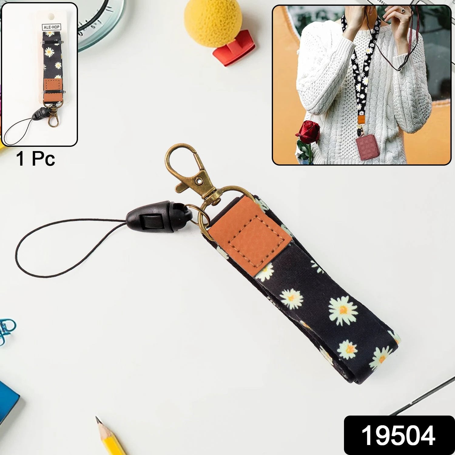 Floral Print Neck Lanyard Strap With Clip Hook  Mobile String (1 Pc) - 69KART