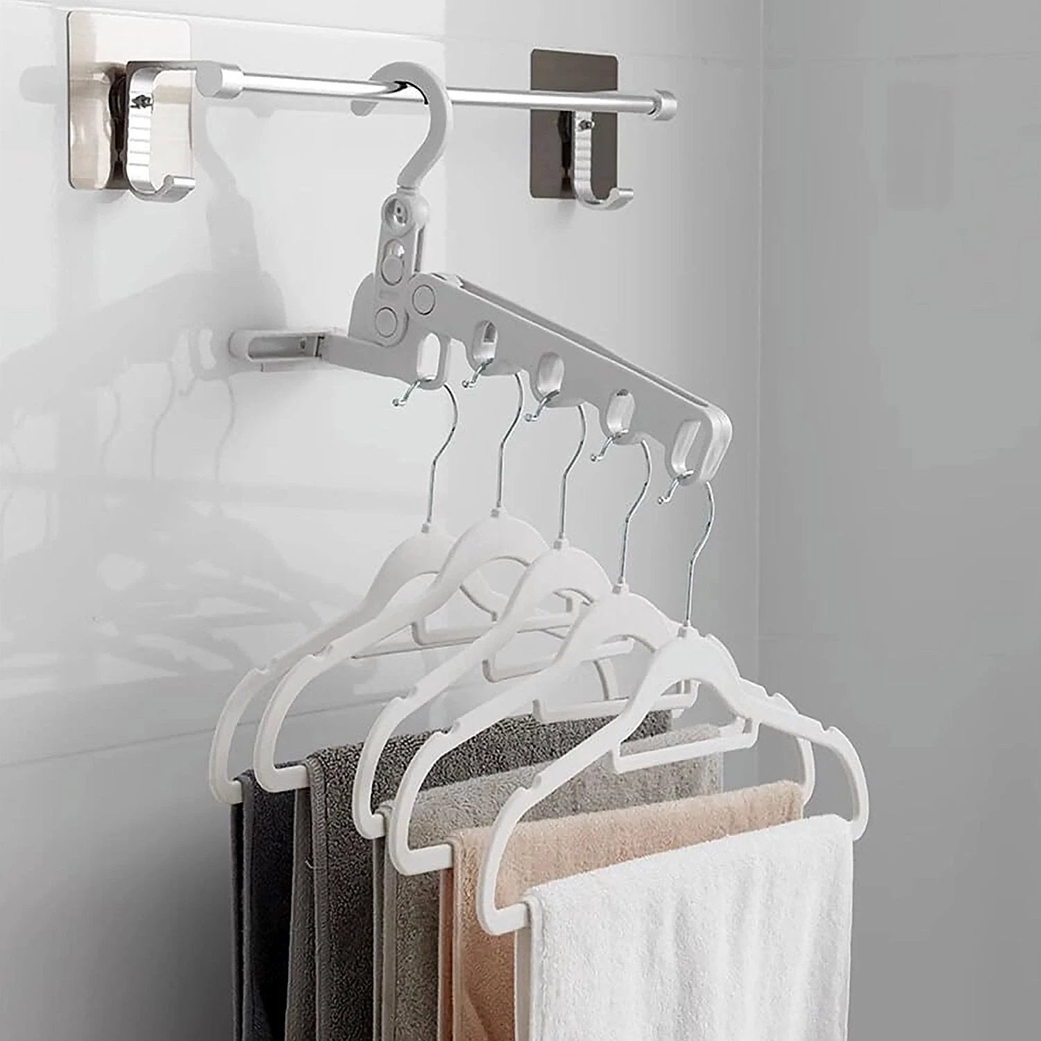 13049 5holes Foldable Clothes Hanger Travel Clothes Hanger Multifunctional Clothes Hanger Space-saving Wall Holder Clothes Rack Robust Clothes Hanger For Travel Indoors. - 69KART