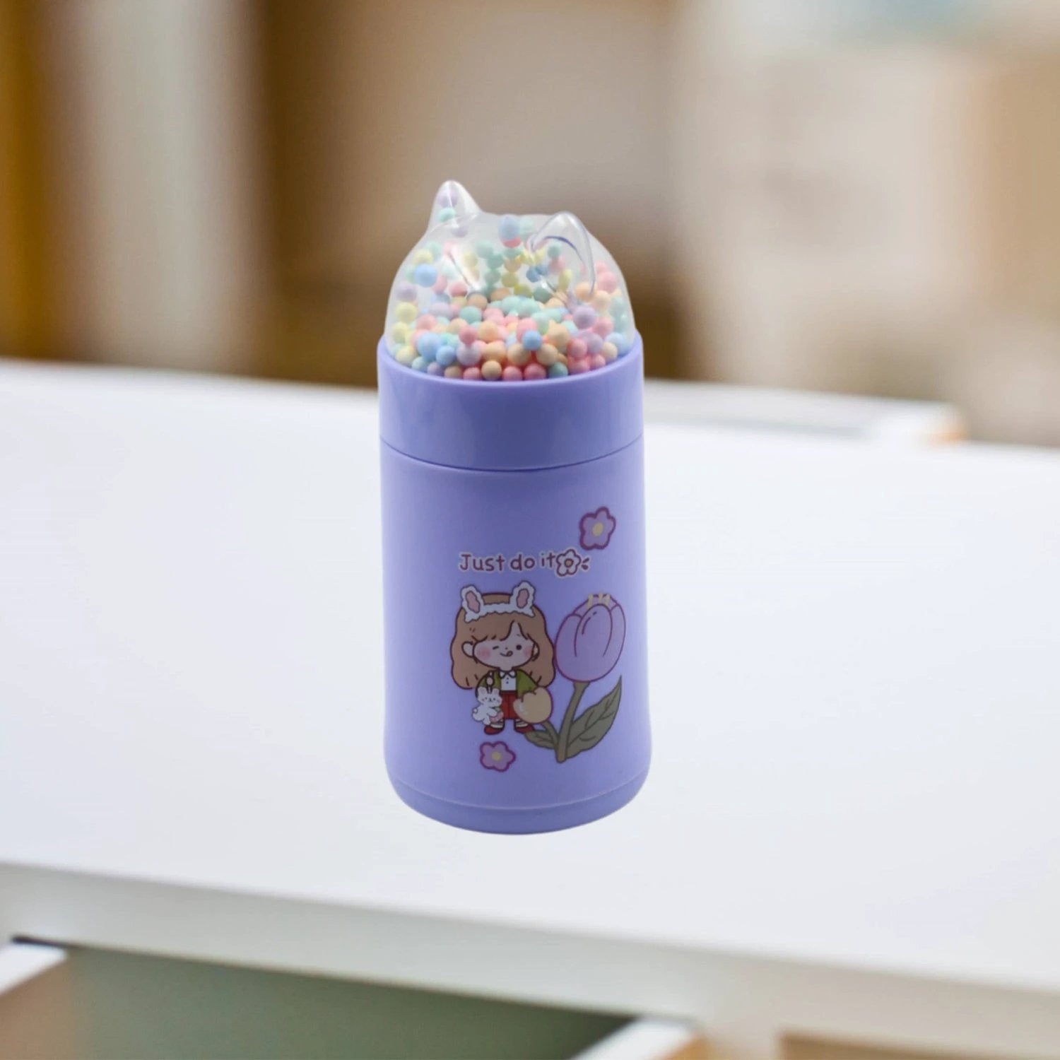 6953 Girl Glass Water Bottle For School With Kid Sparkle Strap Cat Lid Sequins Glitter Glass Cup Birthday Gift Children 350ml (Moq - 80 Pc) - 69KART