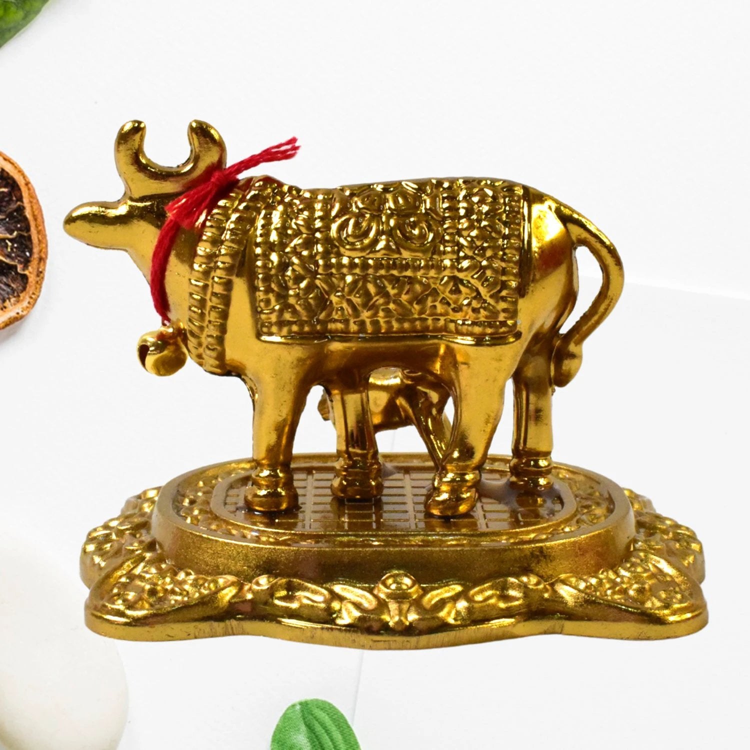 Metal Golden Kamdhenu Cow with Calf by Wukusy