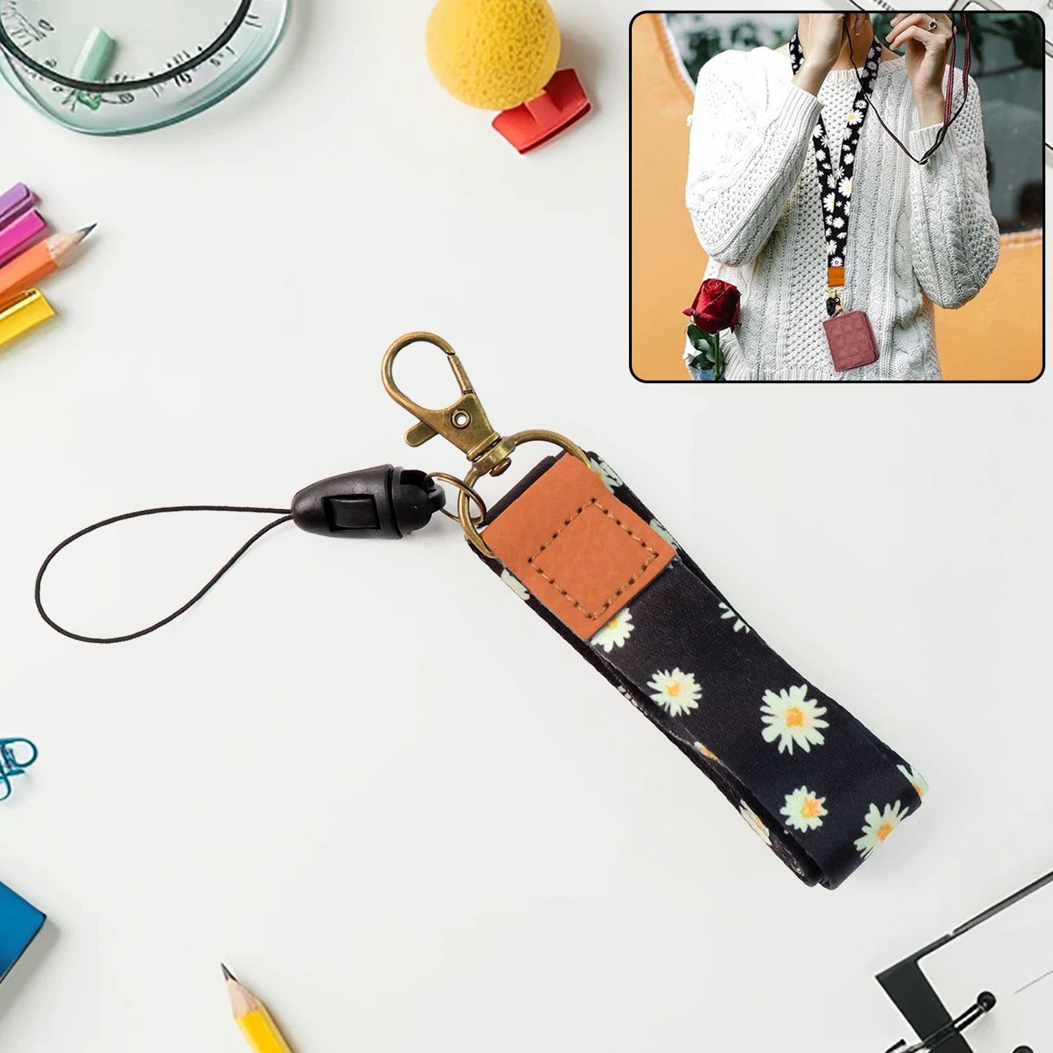 Floral Print Neck Lanyard Strap With Clip Hook  Mobile String (1 Pc) - 69KART