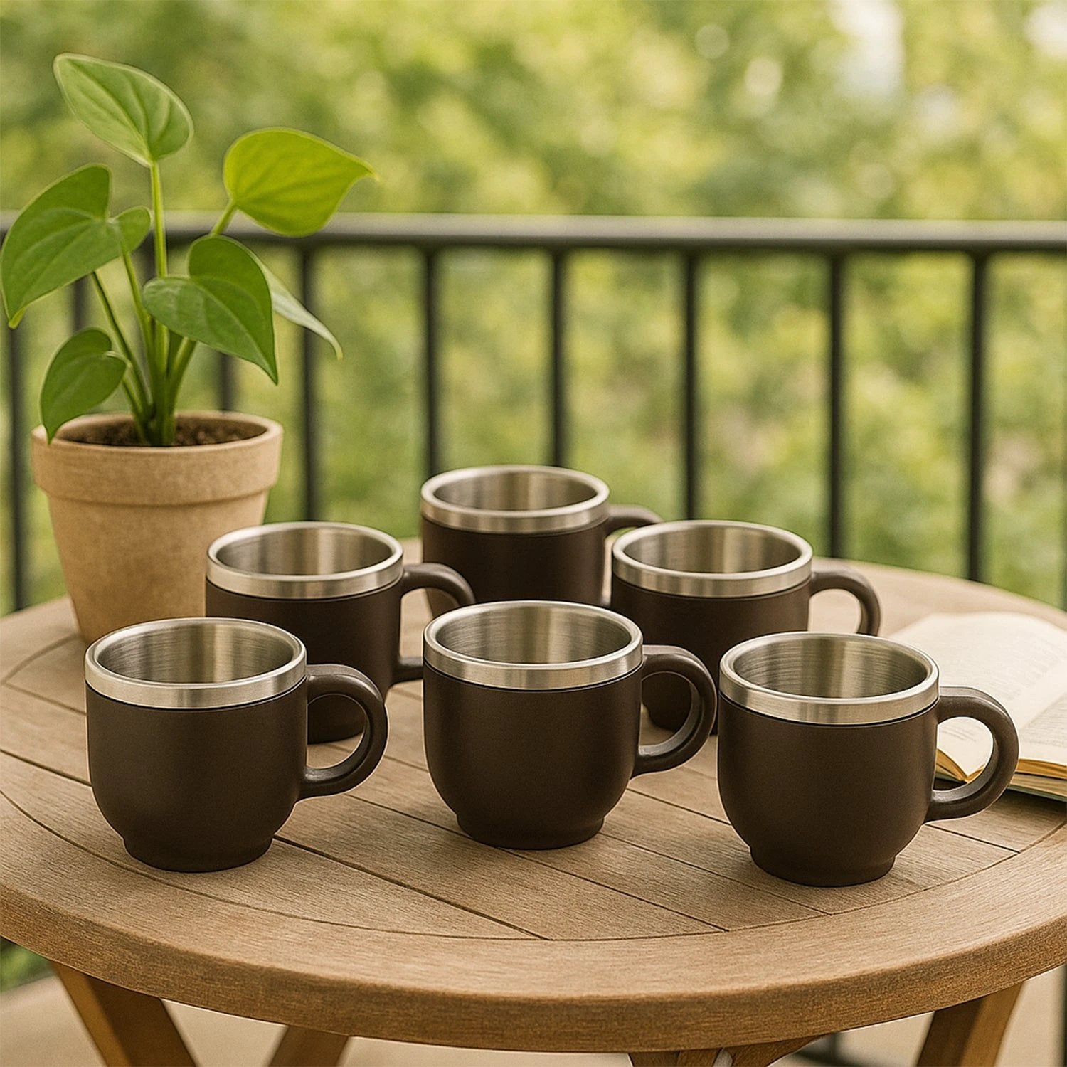 Apex Premium Double Wall Stainless Steel Cappuccino Mug Gift Set (6 Pc  100 Ml) - 69KART