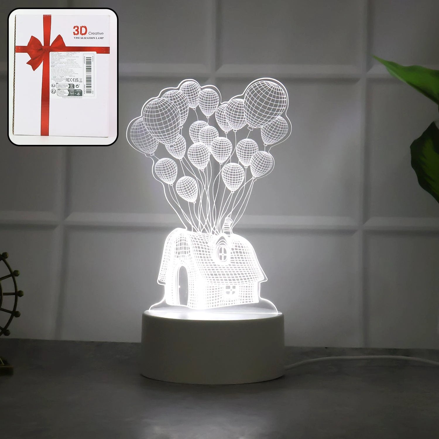 3d Illusion Led Night Lamp With House And Balloons Design by Wukusy
