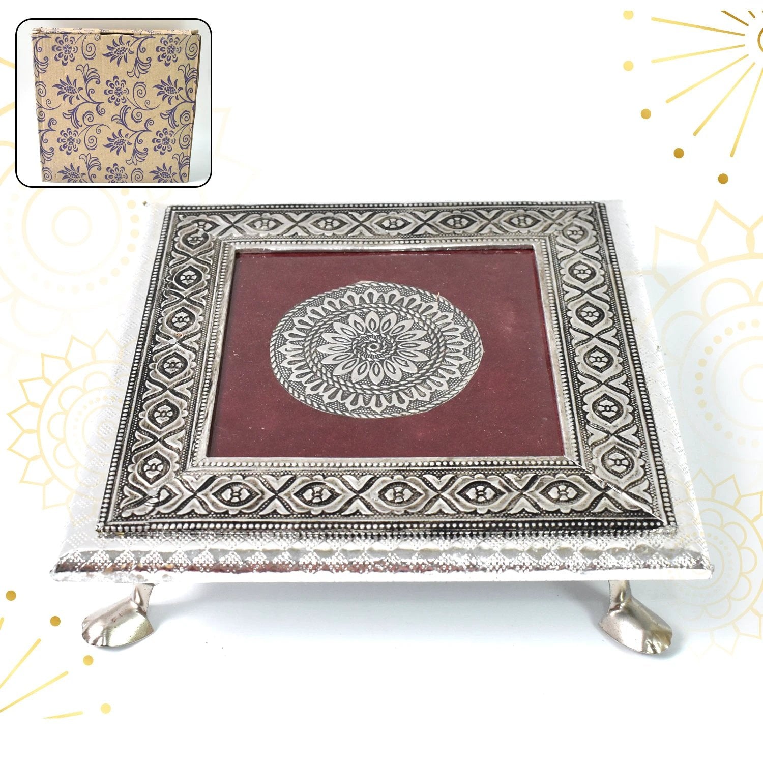 Silver - Square Pooja Chowki Patla Bajot (2020 Cm 1 Pc) by Wukusy