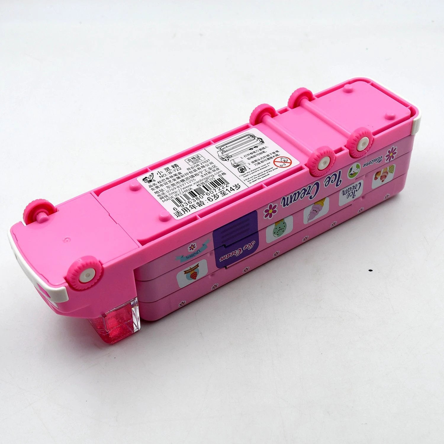4568  Double Decker Magic Ice Cream Truck Compass Multi Level Metal Truck Compass Pencil Case With Movable Wheels  Sharpener - 69KART