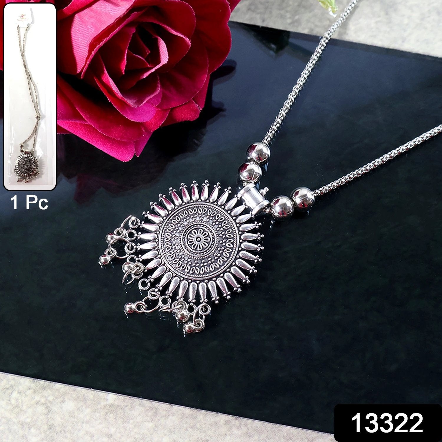 Oxidised Silver Traditional Long Necklace (1 Pc) - 69kart