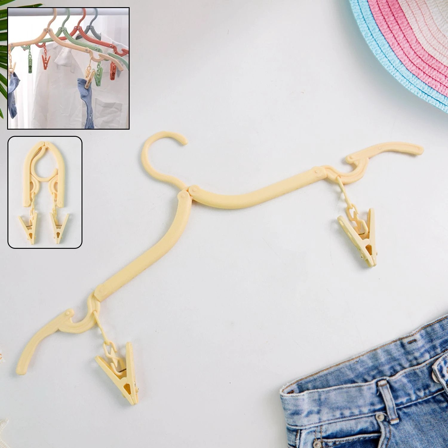 Multipurpose Foldable Cloth Hanger With Dual Clips (1 Pc) - 69kart
