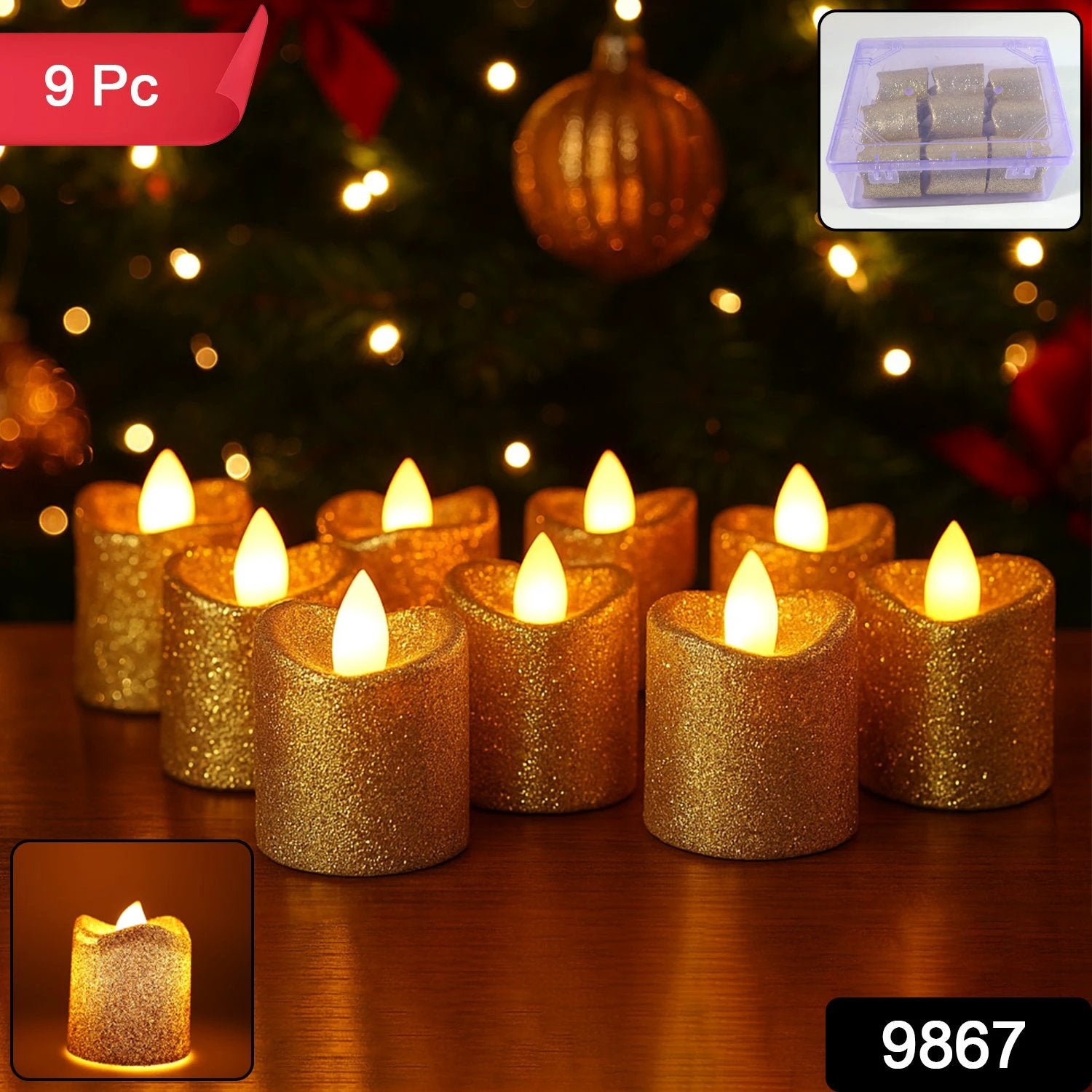 LED Glitter Tealight Candles - 9 Piece Set by Wukusy