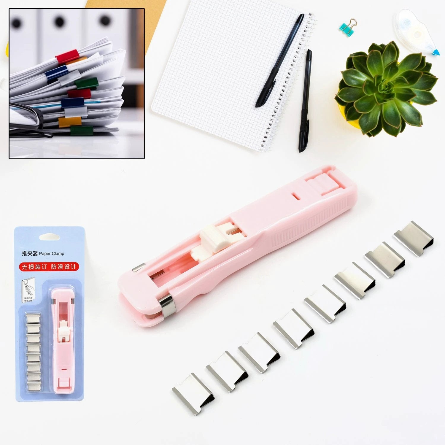 Portable Paper Clamp With 8 Pcs Clip Dispenser Handheld Paper Fast Clam (1 Set) - 69KART