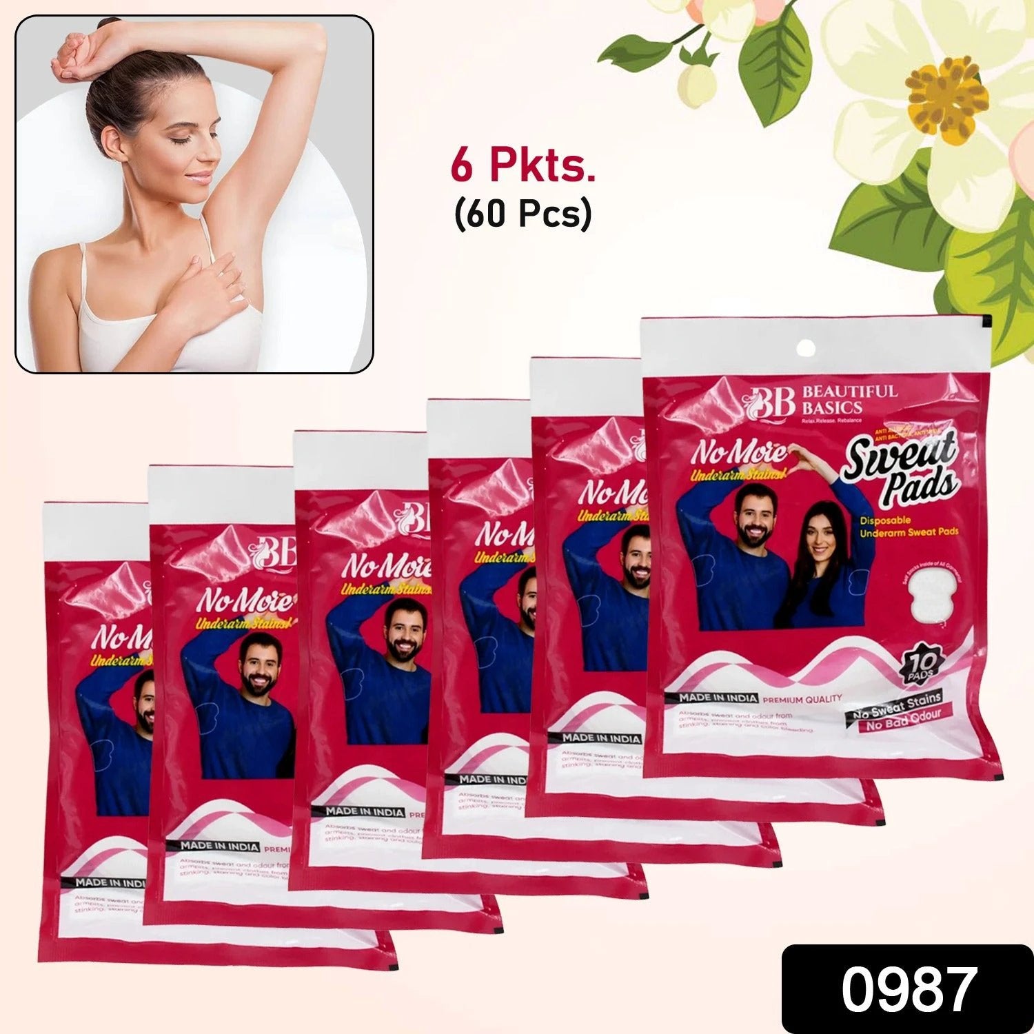 Beautiful Basics Underarms Sweat Pads Disposable (Pkts 6x 60 Pcs Set) by Wukusy
