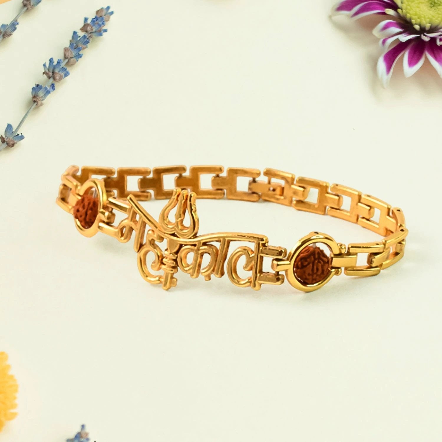 Mahakal Trishul Design  Rudraksh Beads Bracelet Rakhi - 69KART