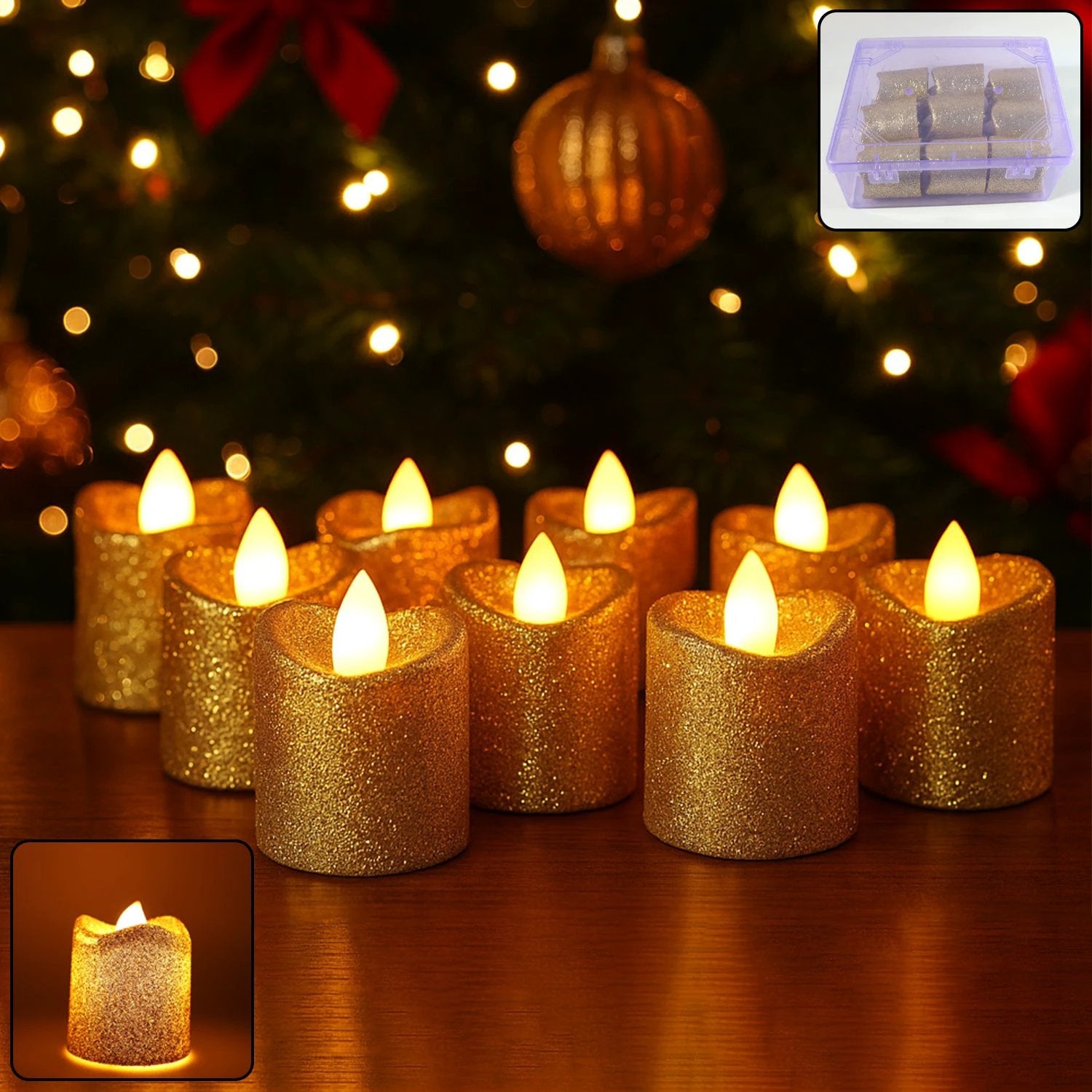 LED Glitter Tealight Candles - 9 Piece Set by Wukusy