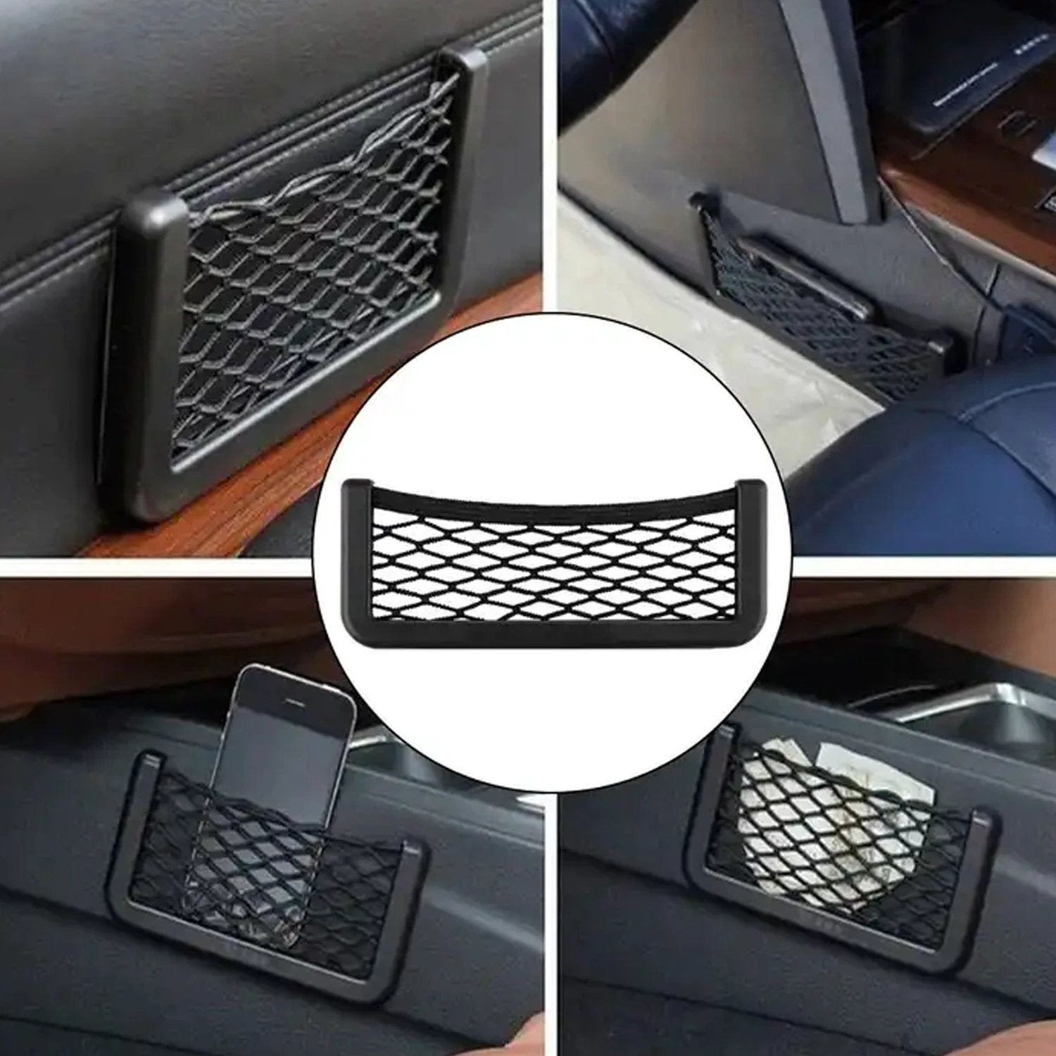 Car Storage Organize Car String Bag Car Seat Side Storage Net Bag Mesh Pocket Organizer Stick-on For Purse Bag Phone - 69kart