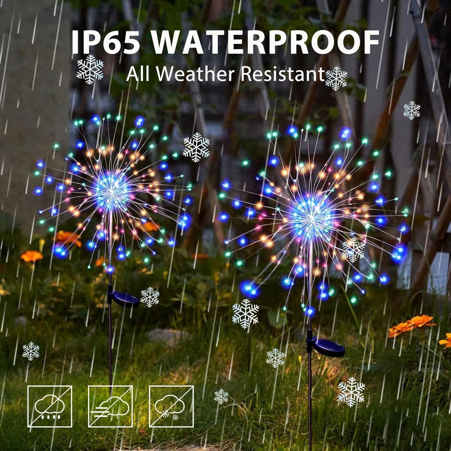 Solar Powered Multicolor Starburst Firework Garden Light Set (2 Pc  150 Led) - 69KART