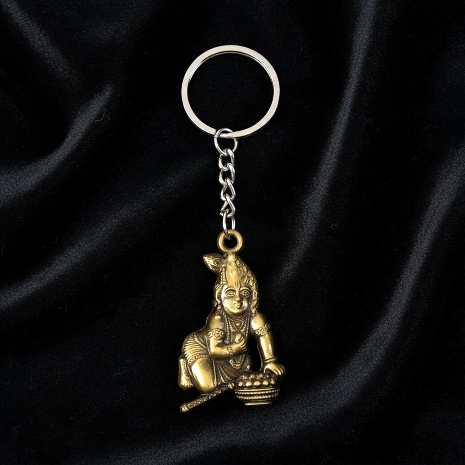 Premium Antique-gold Metal Bal Krishna Makhan Chor Keychain (1 Pc) by Wukusy