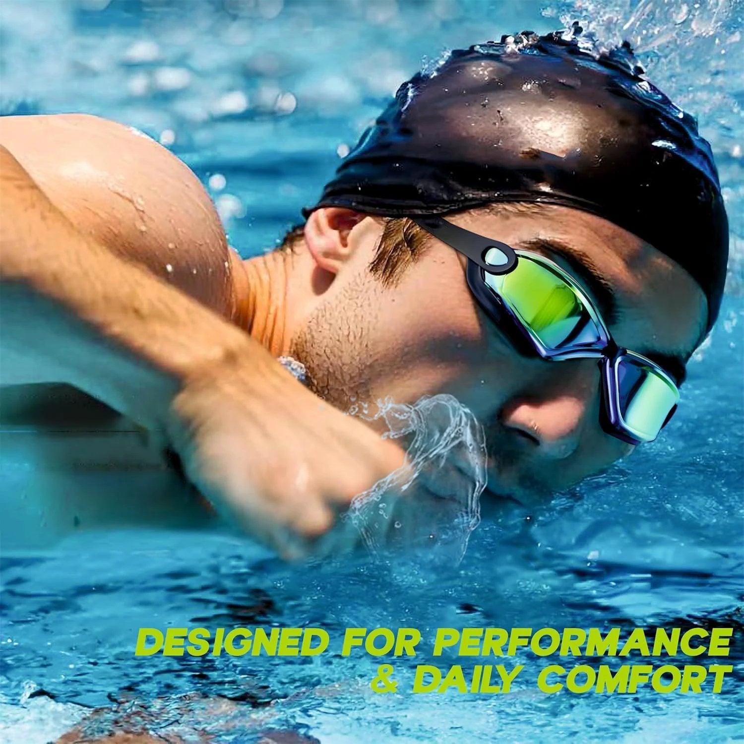 Professional Anti-fog Uv Protection Swimming Goggles With Mirrored Lenses And Earplugs - 69KART