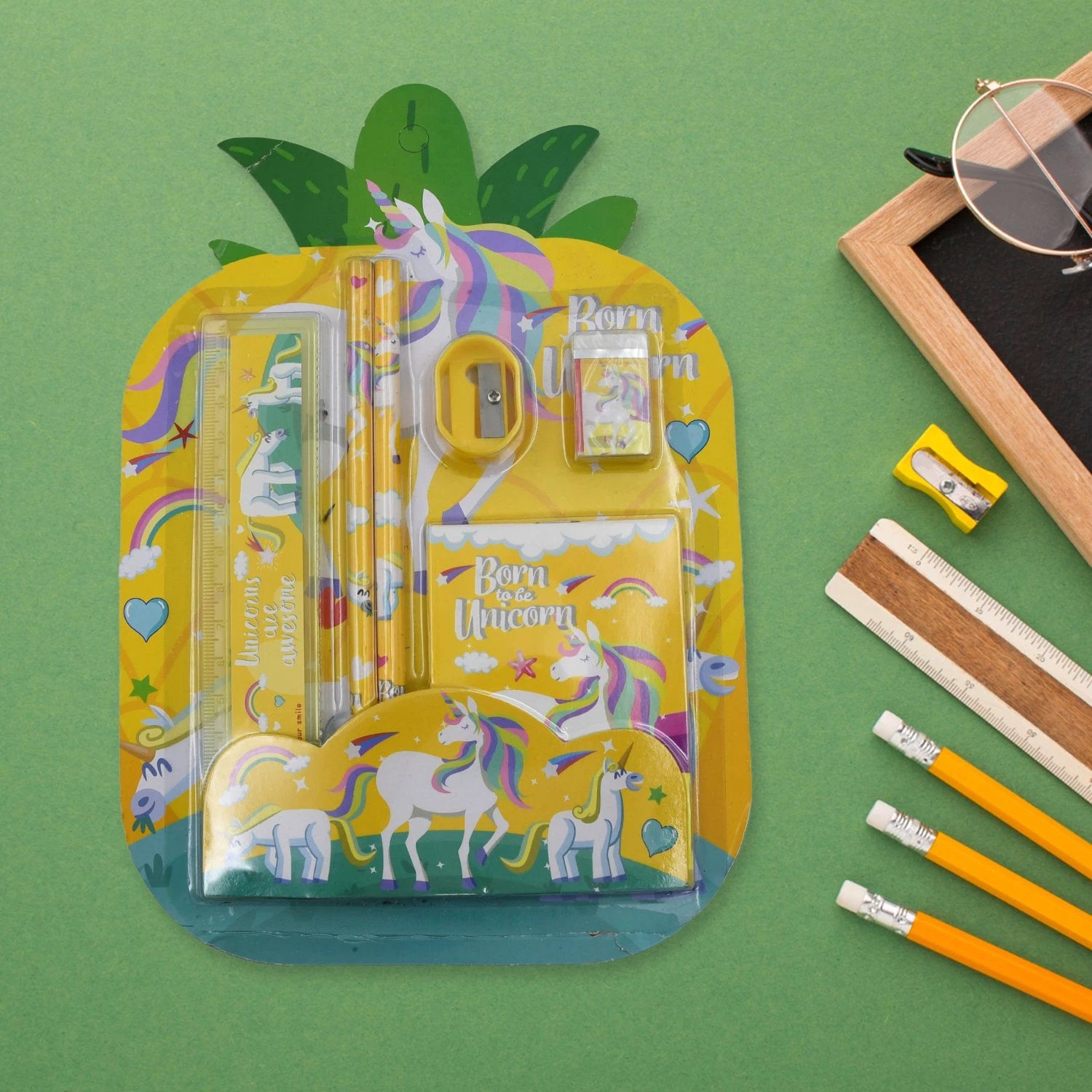 4599   6 Pc Set Stationary Set Including Pencil Ruler Rubber Pencil Sharpener  School Office Product Gift - 69KART