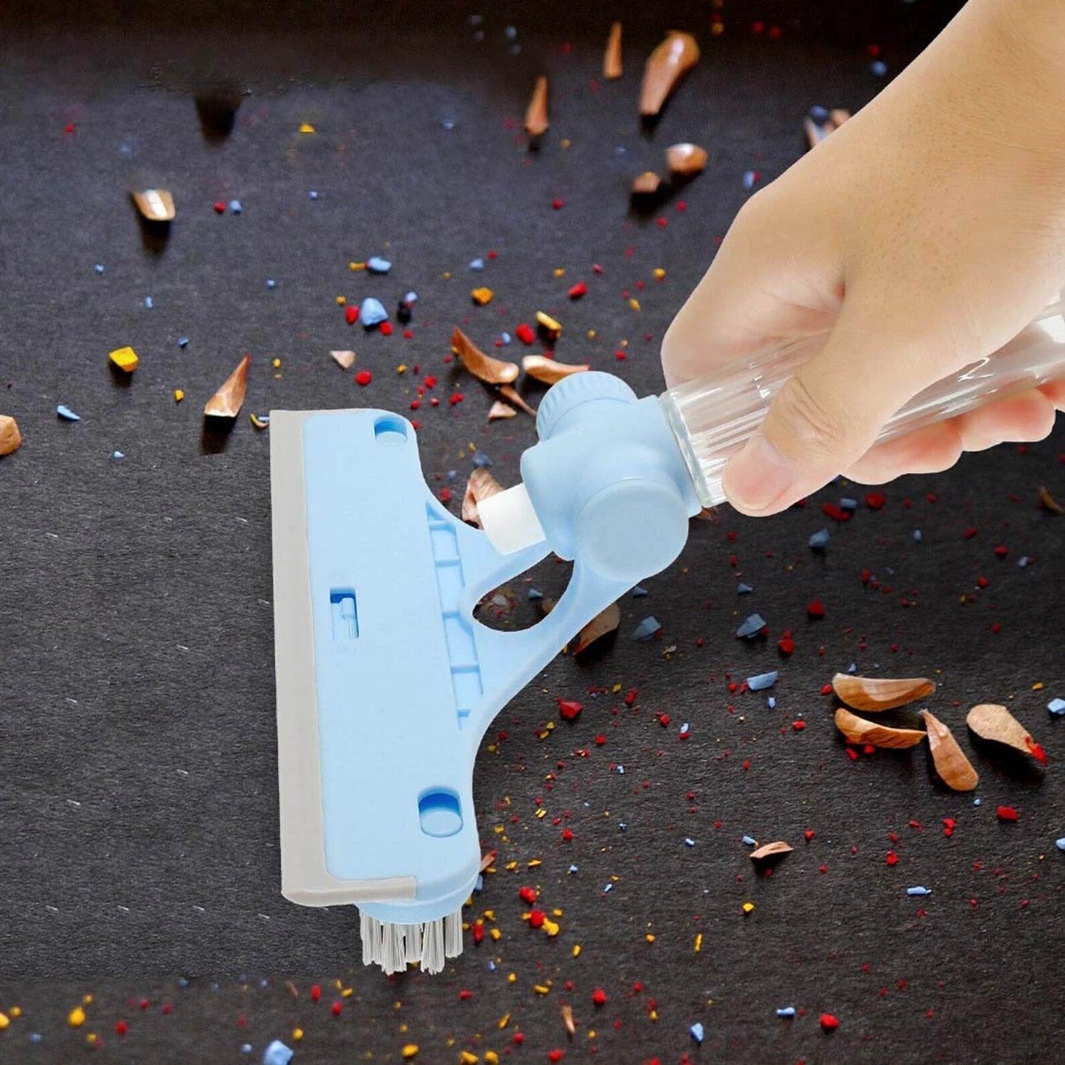 4167 4 In 1 Multifunctional Glass Scraper Window Glass Wiper With Watering Can Silicon Cleaning Squeegee With Two Brush Heads Practical Squeegee For Shower Doors Windows Tiles And Car Glass by Wukusy