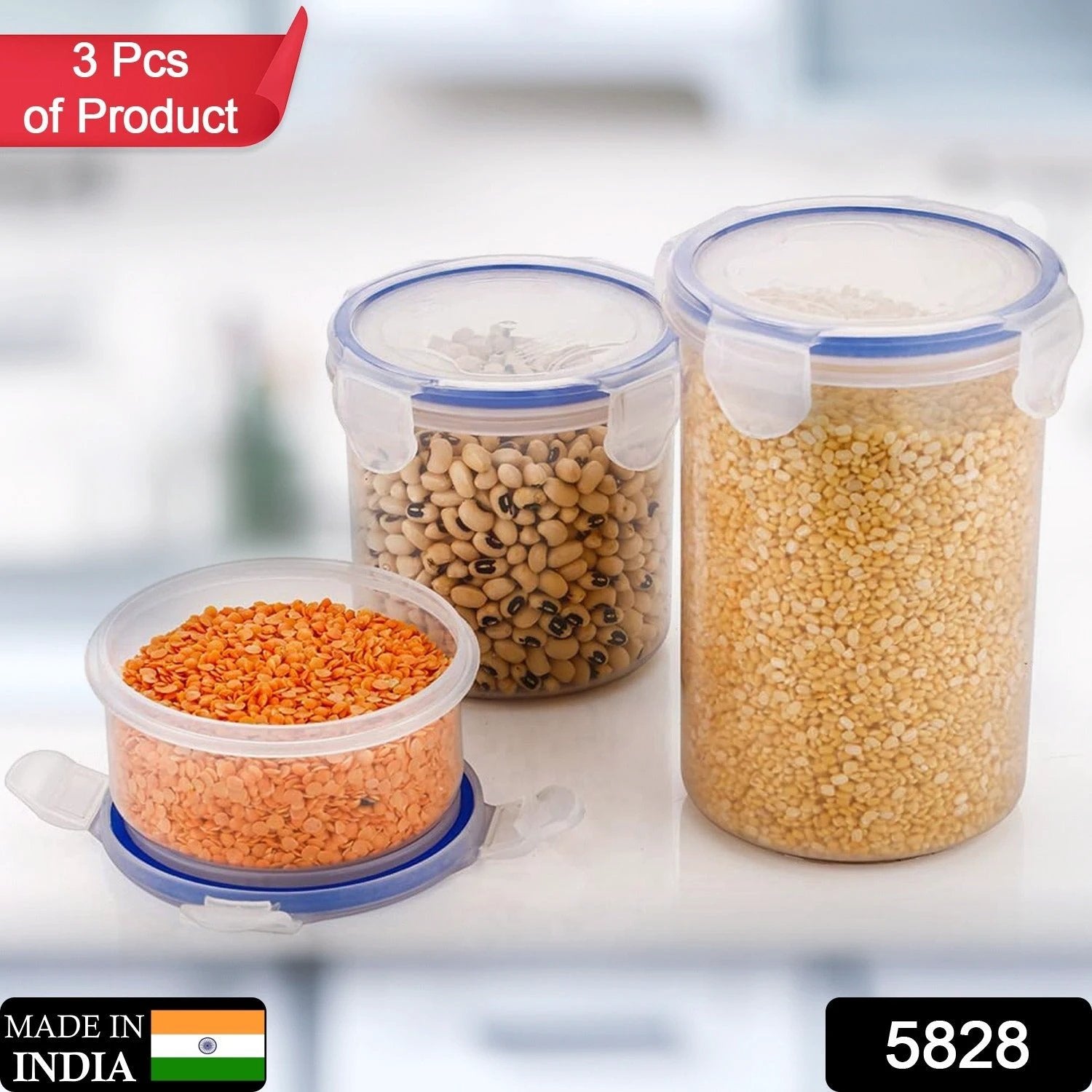 5828 Round Plastic Airtight Food Storage Containers With Leak Proof Locking Lid Storage Container Set Of 3( Approx Capacity 500ml1000ml1500ml Transparent) - 3 Pc Set by Wukusy