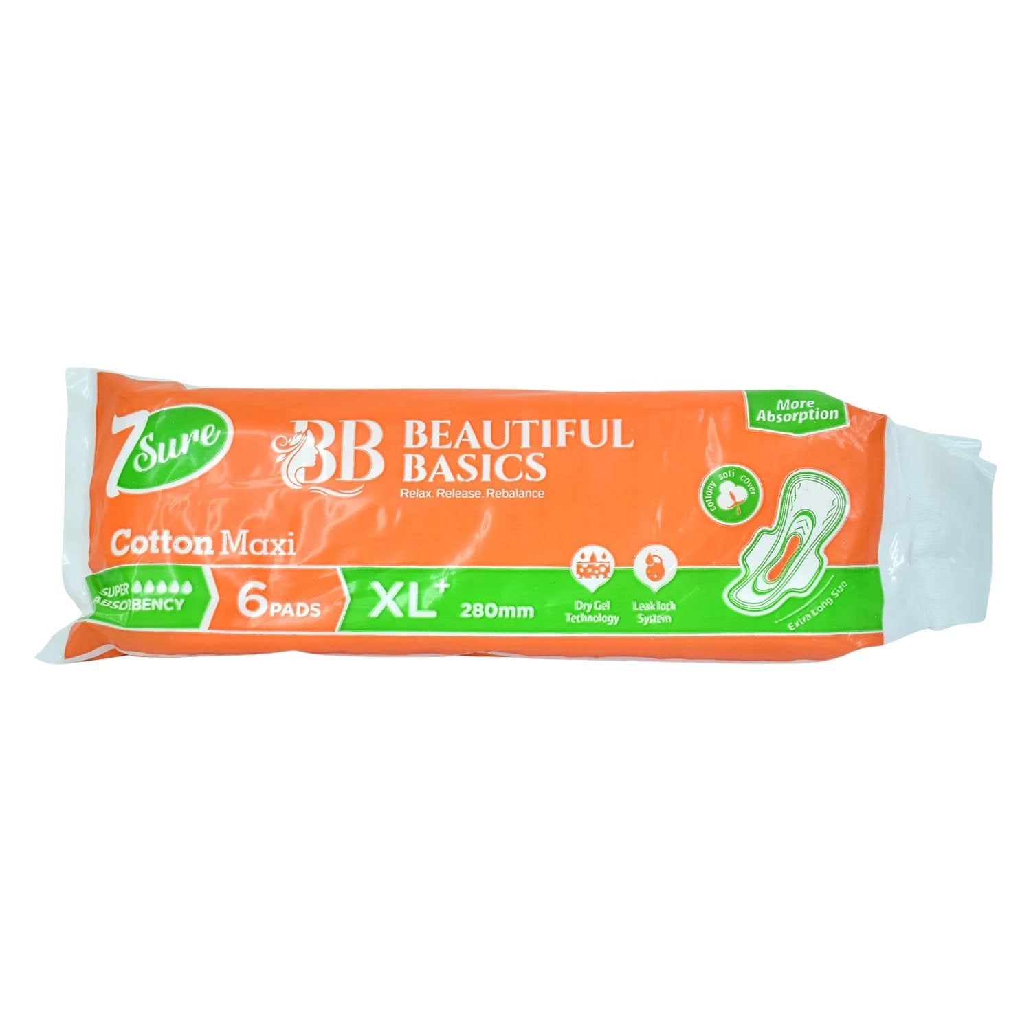 Beautiful Basics Orange Cotton Maxi Sanitary Pads Xl+ 280mm Pack Of 6 Pads - 69KART