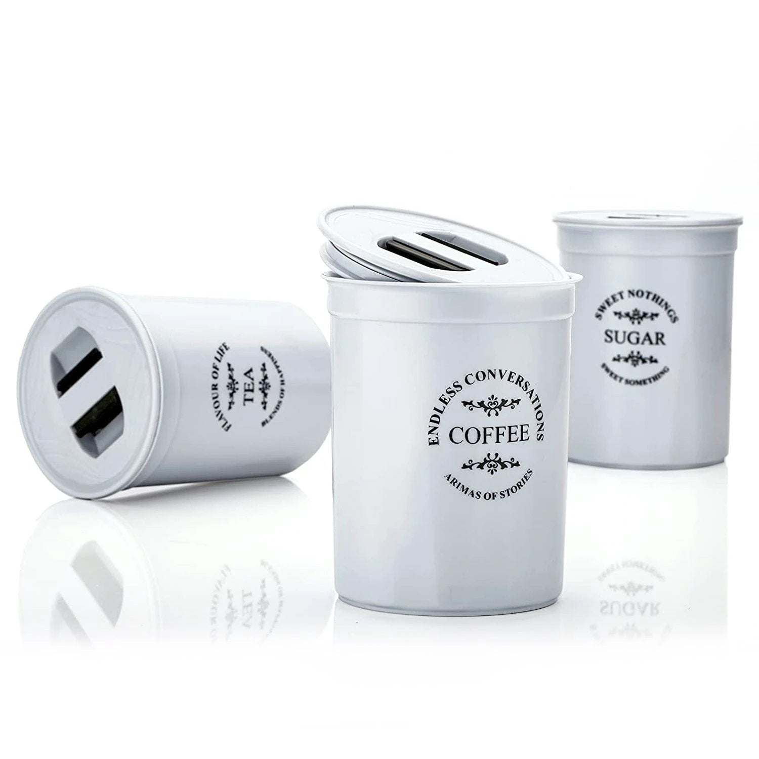 5766 Accurate Seal Tea Sugar Coffee Container - 3 Pcs Plastic Damru Shaped Tea Coffee Sugar Canisters Jar New Airtight Food Seal Containers For Salt Dry Fruit Grocery Multicolor (3 Pcs Set) by Wukusy