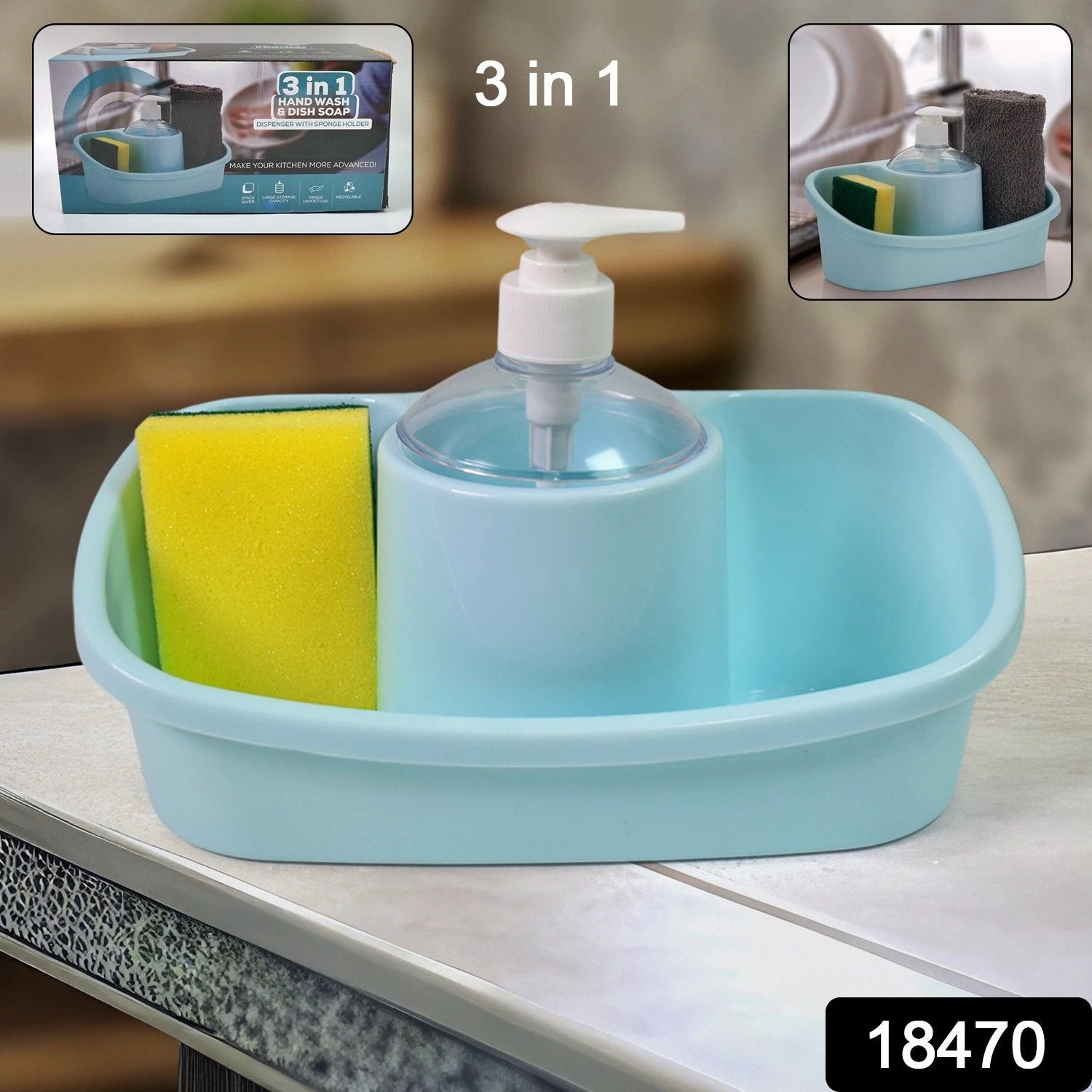3 In 1 Hand Wash Liquid Soap Dispenser With Sponge Holder (1 Set) - 69kart
