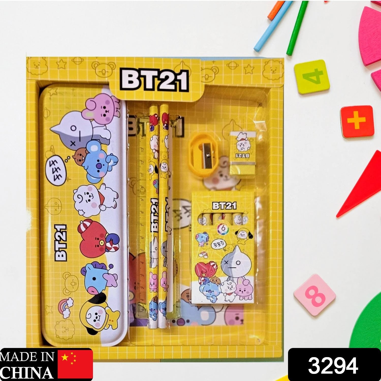 3294 Stationery Kit For Kids - Stationery Set Includes Metal Pencil Box Sharpener Pencil And Eraser Set School Supply Set Birthday Return Gift For Kids Boys Girls (12 Pc Set) - 69KART