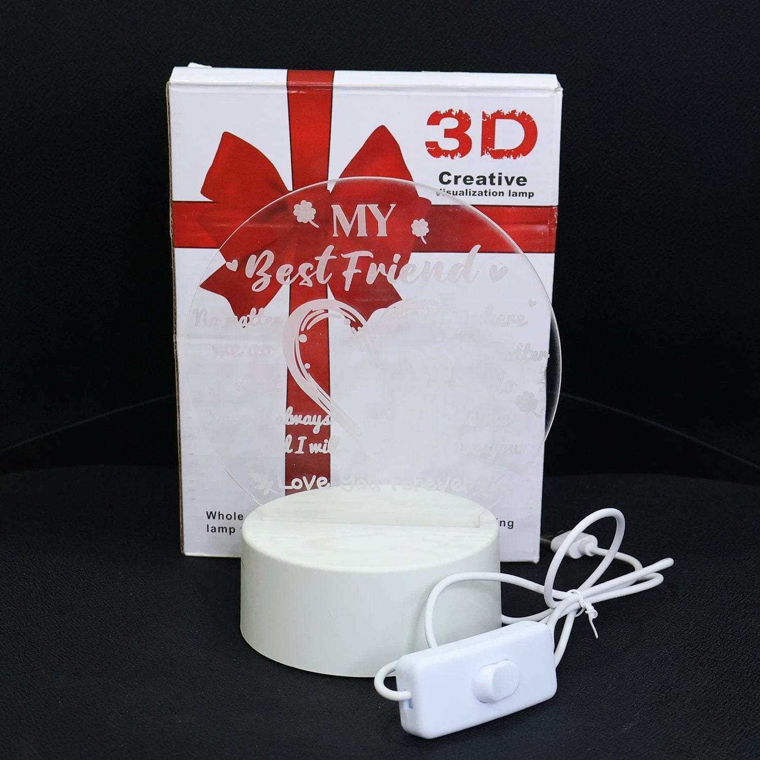 3d Illusion Led Night Lamp With Heart And Best Friend Design by Wukusy