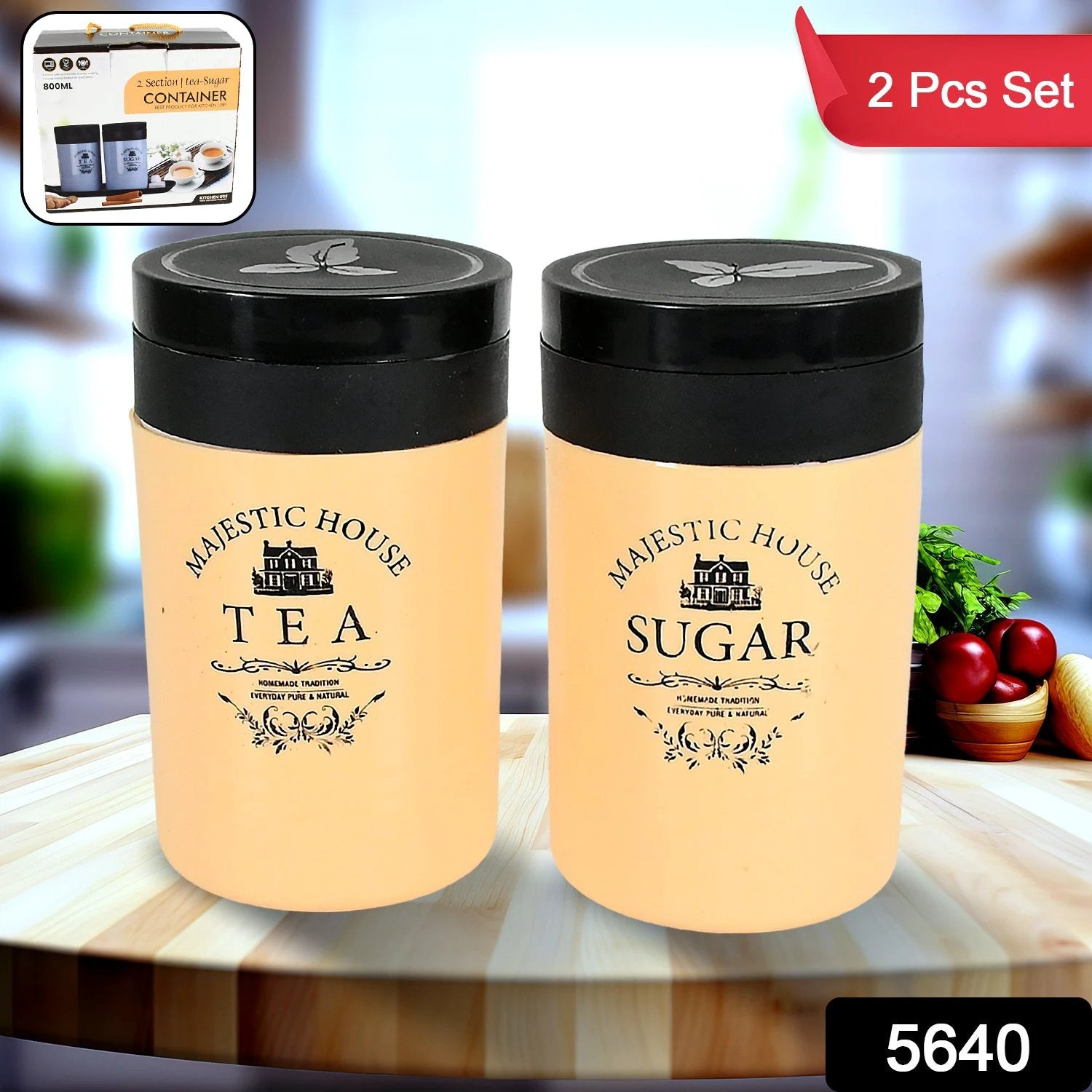 5640 Accurate Seal Tea Sugar Coffee Container Plastic Damru Shaped Tea Coffee Sugar Canisters Jar New Airtight Food Seal Containers For Salt Dry Fruit Grocery 2 Section (800 Ml Approx) by Wukusy
