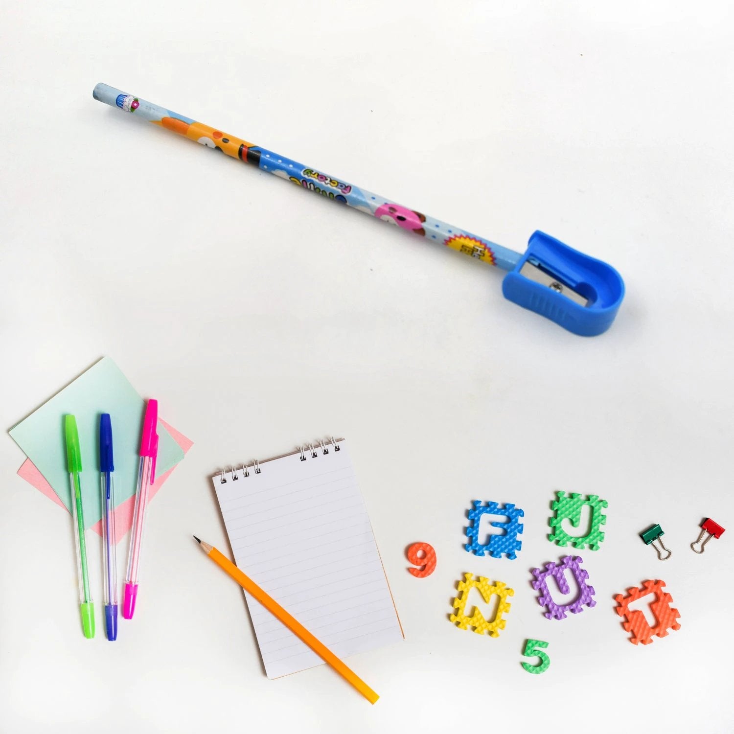 17578 Stationery Kit For Kids - Stationery Set Includes Wooden Pencil Sharpener Pencil And Eraser Set Birthday Return Gift For Kids Boys Girls 2 Pencil 1 Scale 1 Notebook1 Sharpener 1 Eraser  With Zip Bag (6 Pcs Set) - 69KART