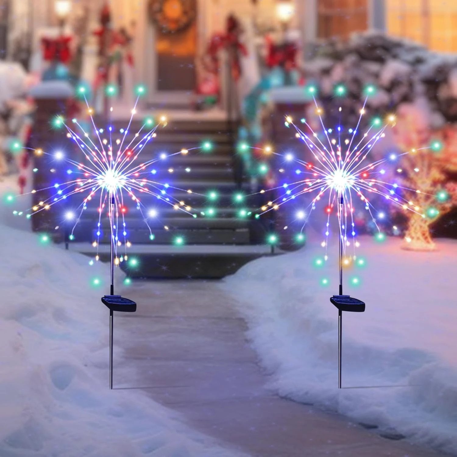 Solar Powered Multicolor Starburst Firework Garden Light Set (2 Pc  150 Led) - 69KART