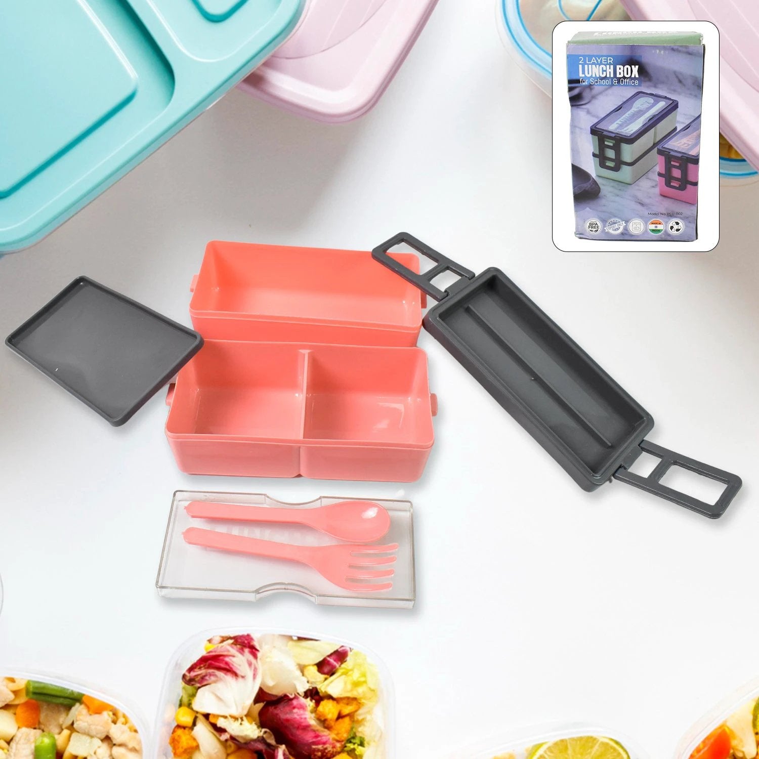 Plastic 3 Layer Leak Proof 3 Compartment Lunch Box For Office (1 Pc) by Wukusy