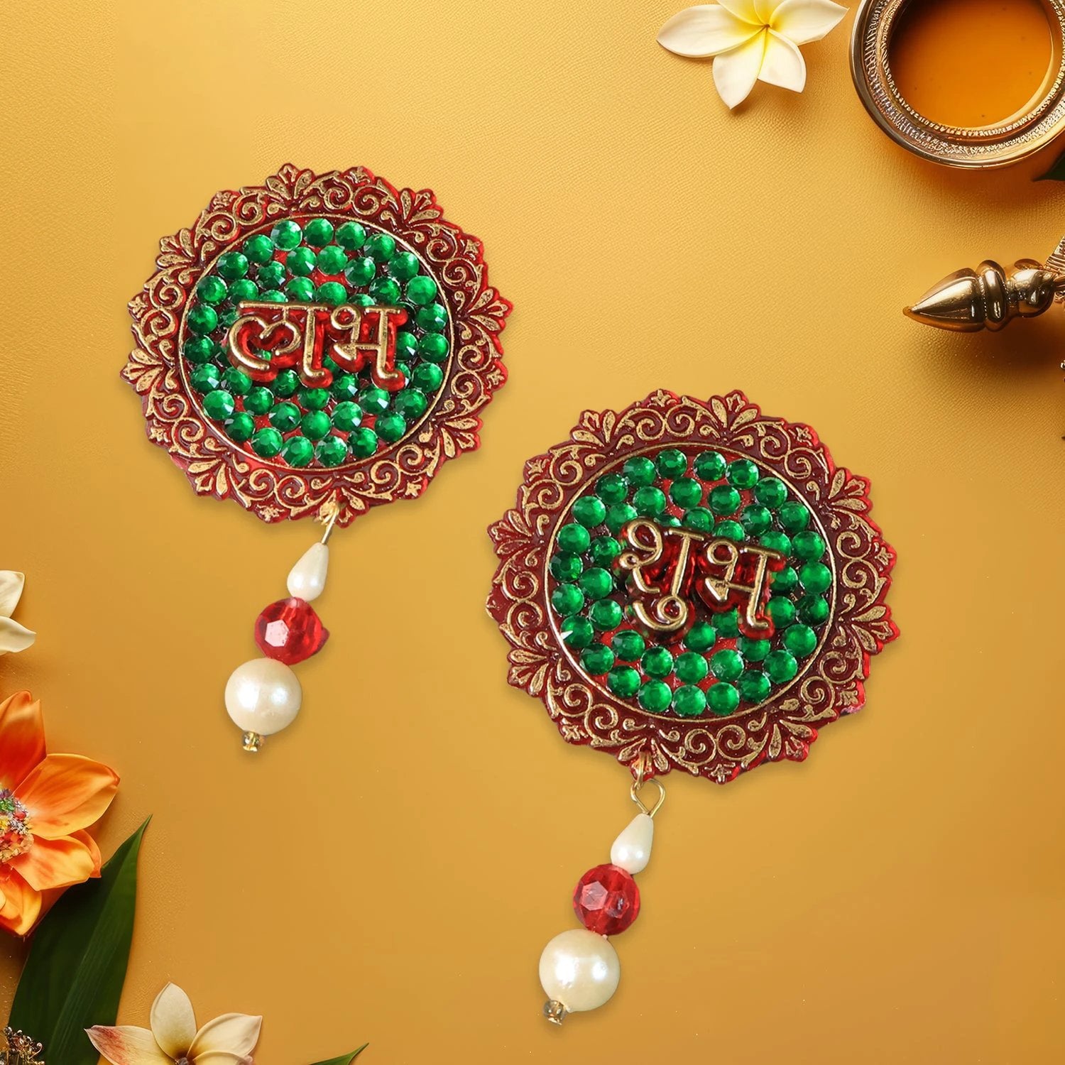 Shubh Labh Beaded Decorative Door Hanging (2 Pc) by Wukusy