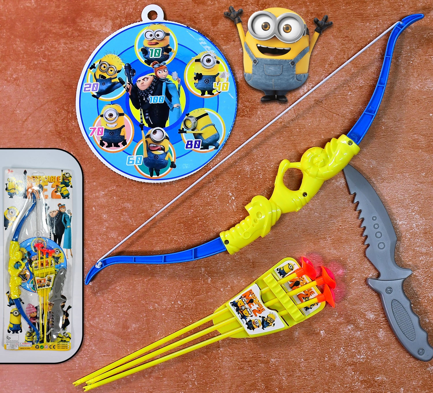 4438 Plastic Archery Bow And Arrow Toy Set With Single Knife And 3pc Arrow And Target Board