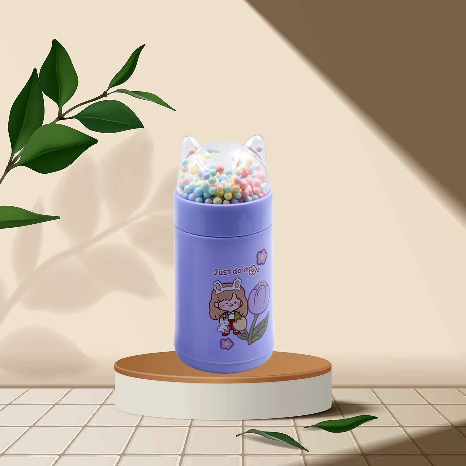 6953 Girl Glass Water Bottle For School With Kid Sparkle Strap Cat Lid Sequins Glitter Glass Cup Birthday Gift Children 350ml (Moq - 80 Pc) - 69KART