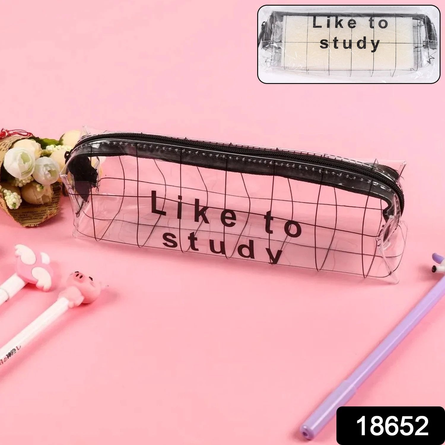 Plastic Transparent Pencil Pouch With Zipper (1 Pc) - 69KART
