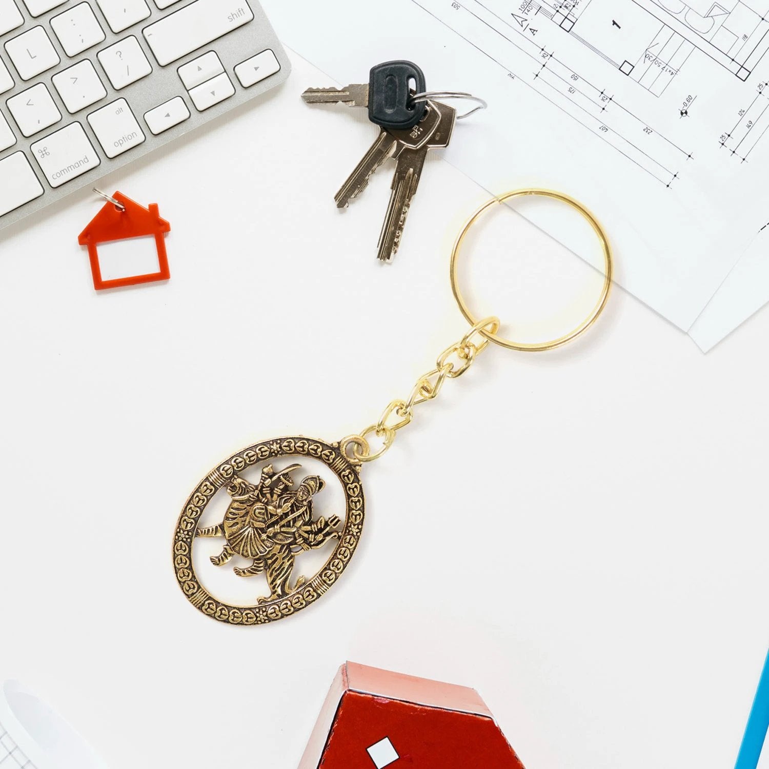 Premium Golden Metal Durga Maa Keychain (1 Pc) by Wukusy