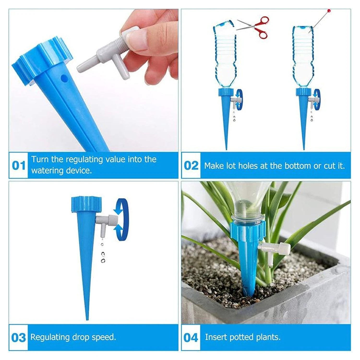 Plant Watering Spikes Self Watering Spikes Water Dripper For Plants Adjustable Plant Watering Devices With Slow Release Control Valve Switch - 69KART